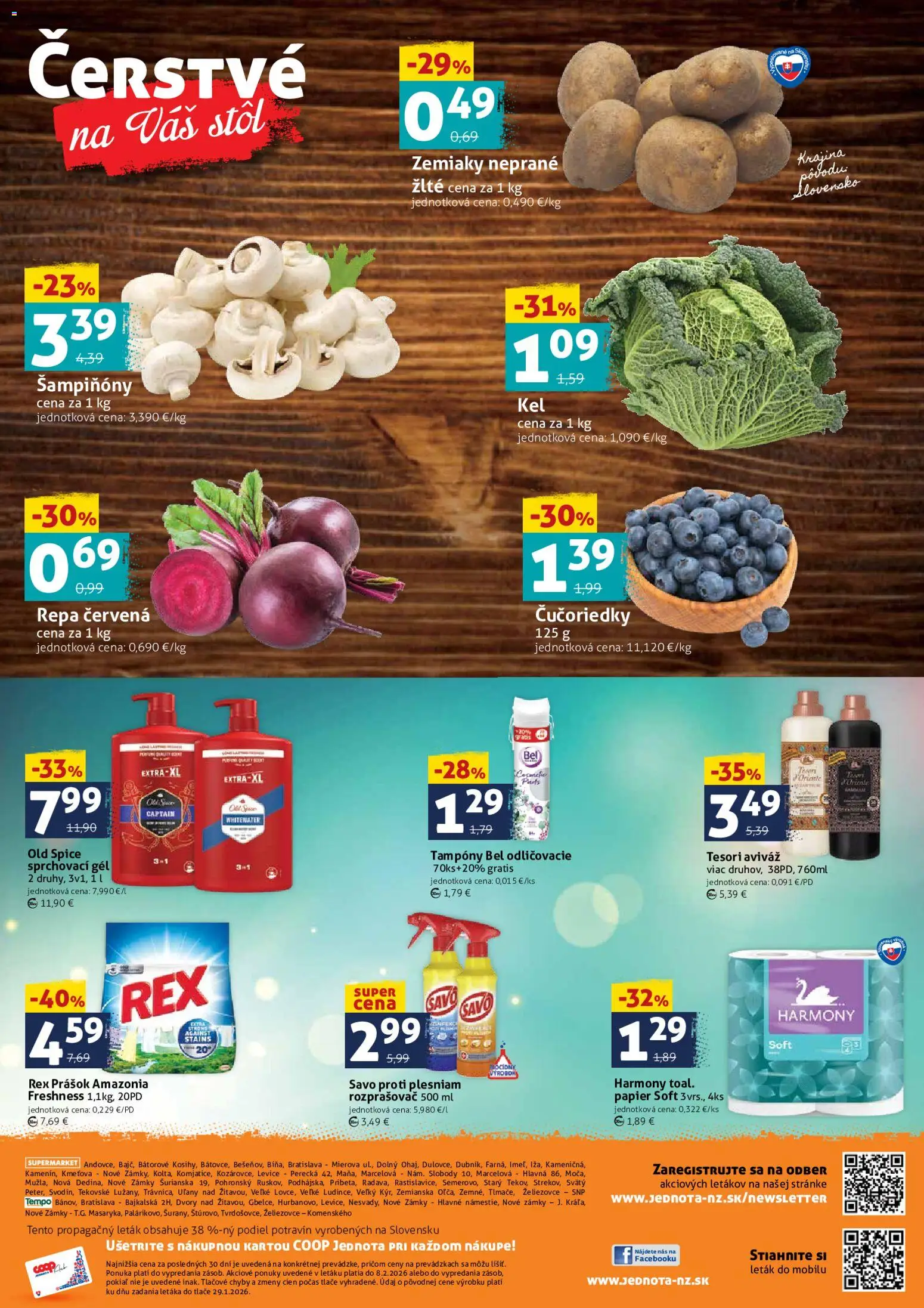 Nové COOP Jednota akcie – leták je platný od 06.02.2026 | Strana: 4 | Produkty: Stôl, Old Spice, Aviváž, Čučoriedky