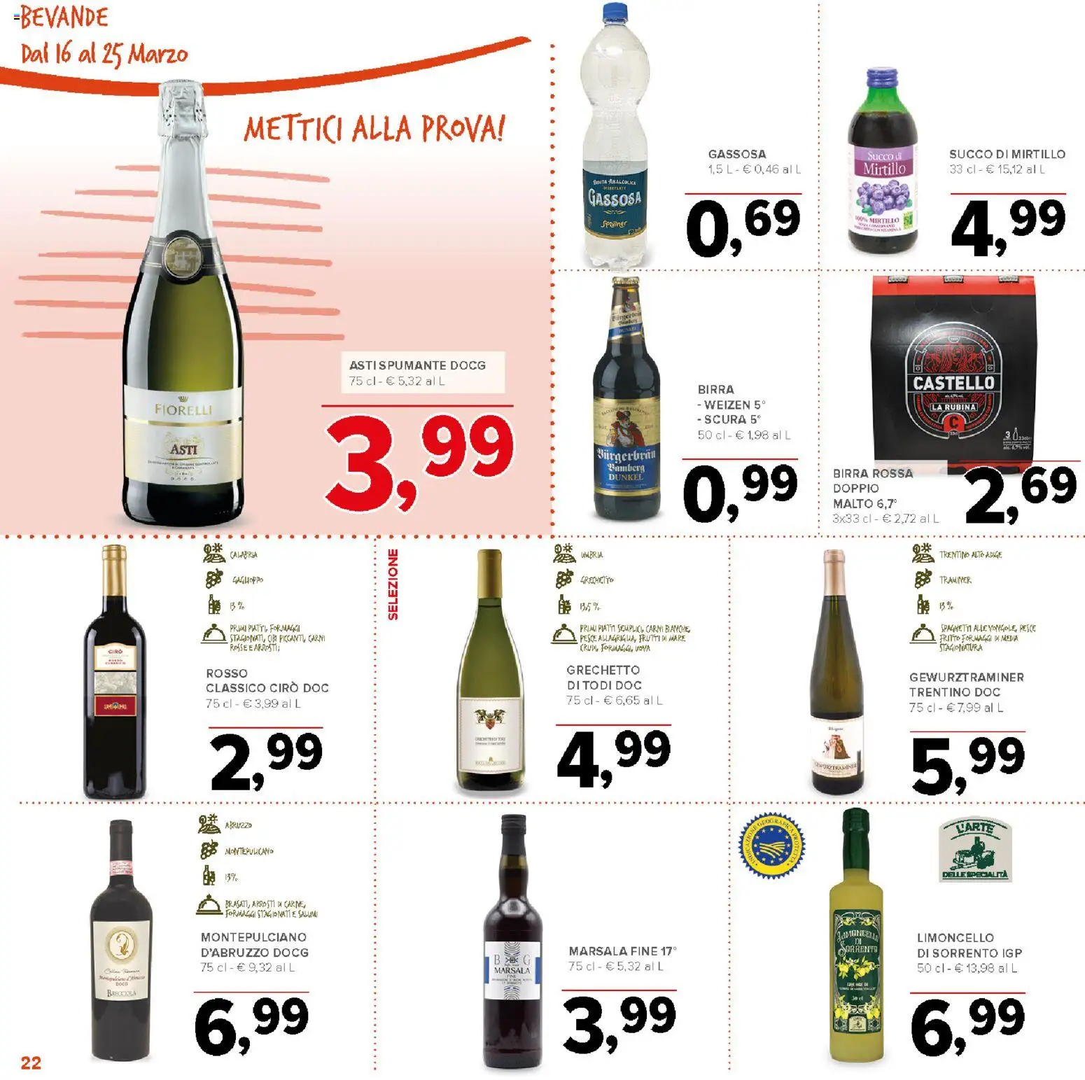 Volantino Todis del 16.03.2026 | Pagina: 22 | Prodotti: Uova, Succo, Pesce, Limoncello