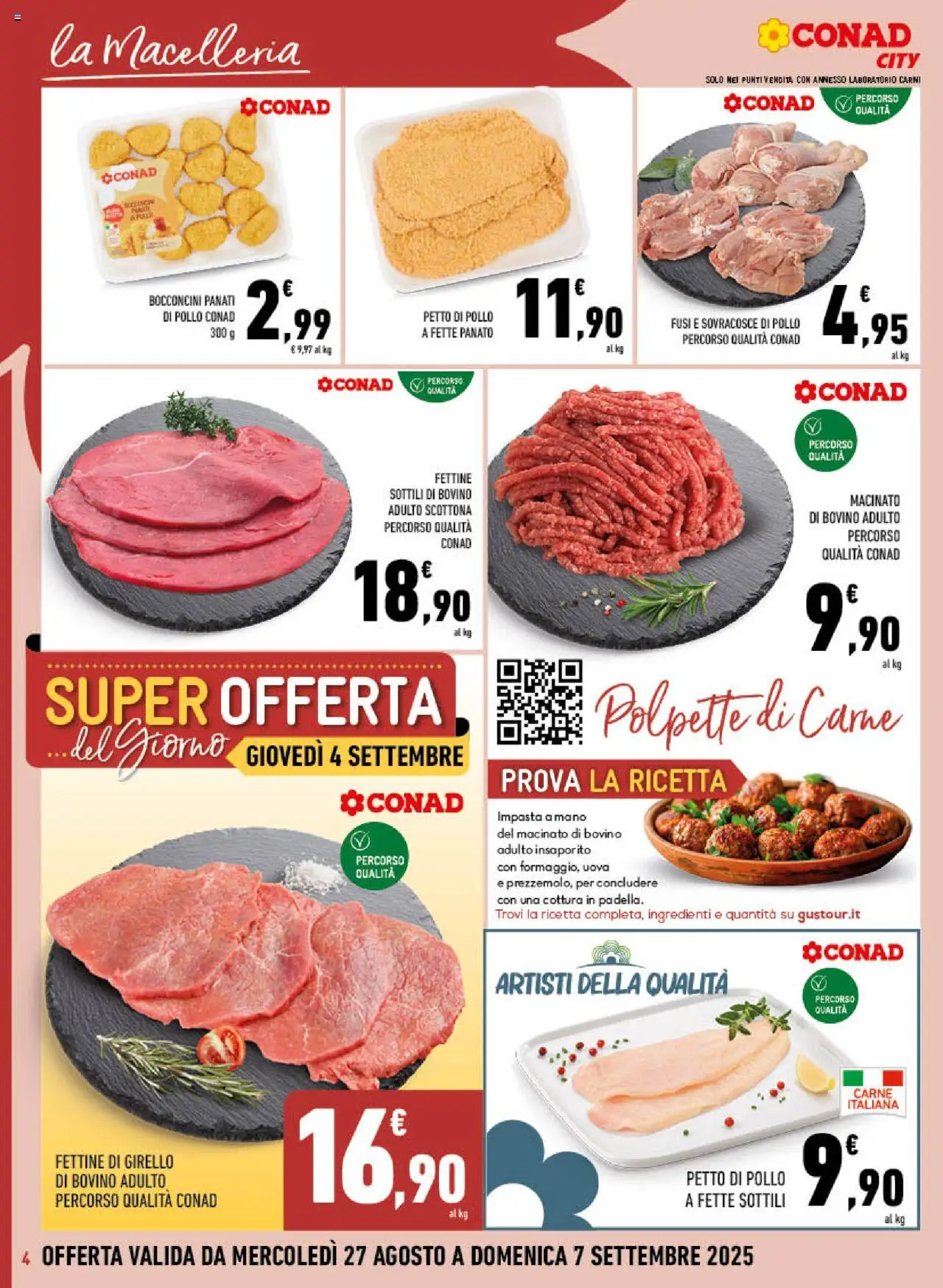 Volantino Conad del 27.08.2025 | Pagina: 4 | Prodotti: Uova, Pollo, Girello, Polpette