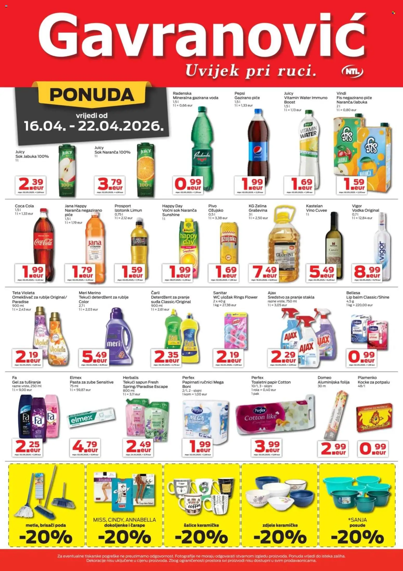 Gavranović katalog | vrijedi od 16.04.2026 | Stranica: 2 | Proizvodi: Vino, Čarape, Ožujsko, Voda