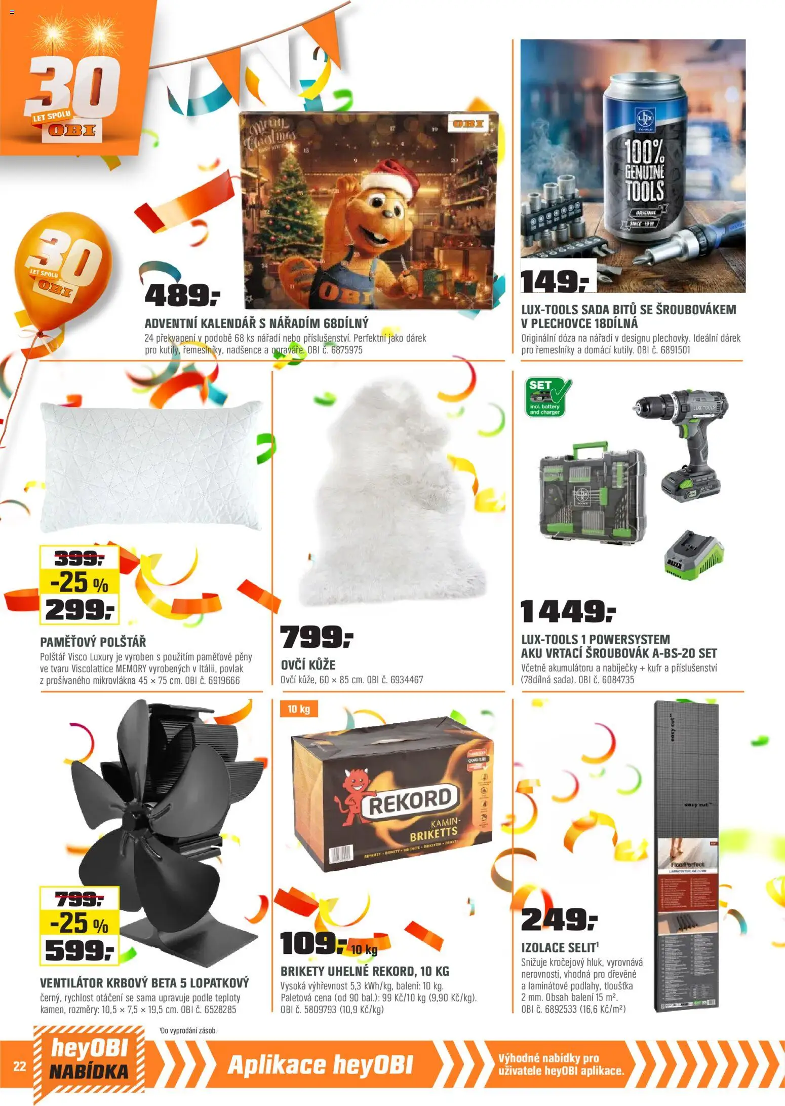 OBI leták - Králův Dvůr, Plzeň,Trmice  od 01.12.2025 | Strana: 22 | Produkty: Kufr, Brikety, Kalendář, Polštář