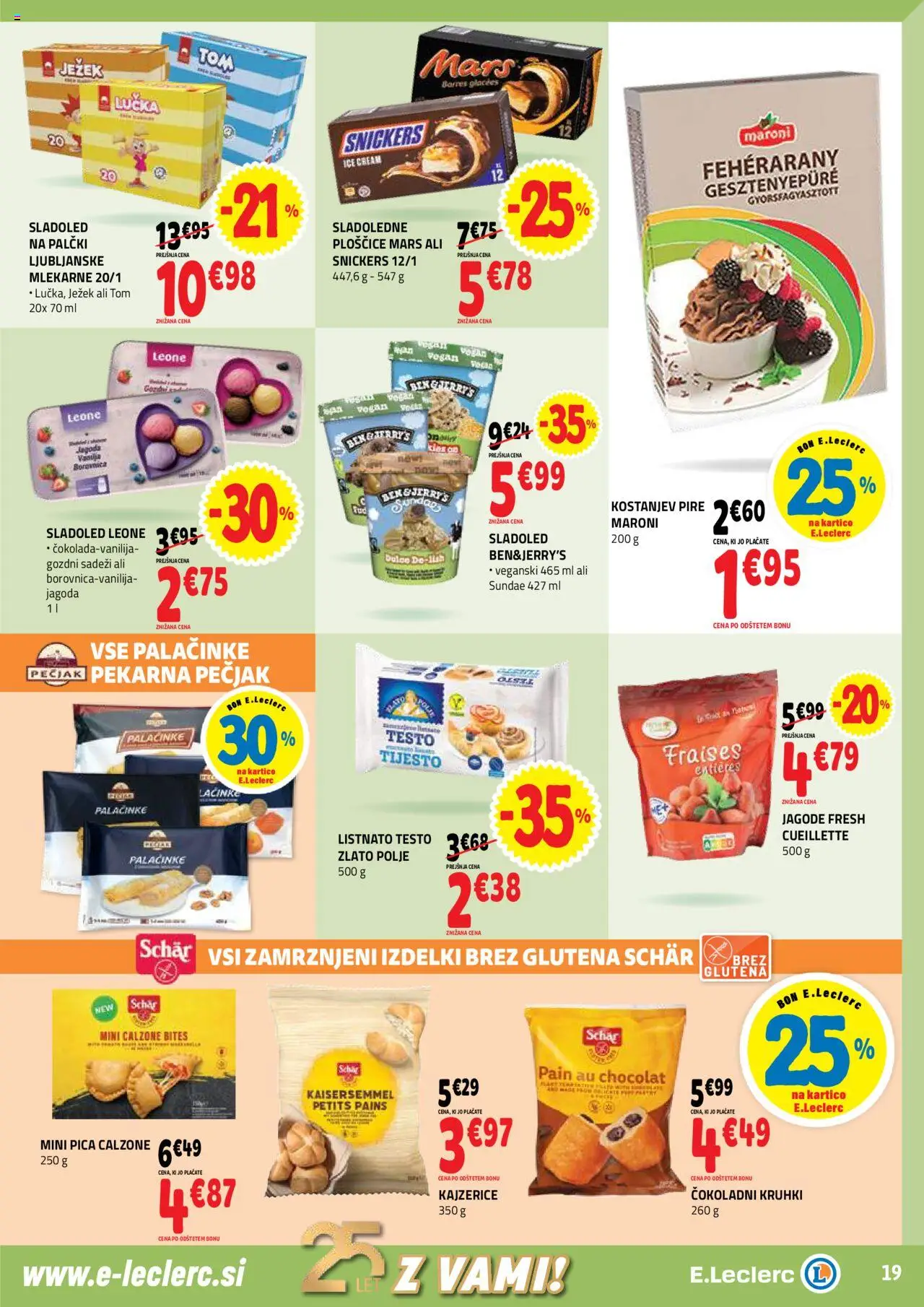 Novi E.leclerc katalog ponudbe – veljaven od 08.10.2025 | Stran: 19 | Izdelki: Palačinke, Pica, Jagode, Sladoled