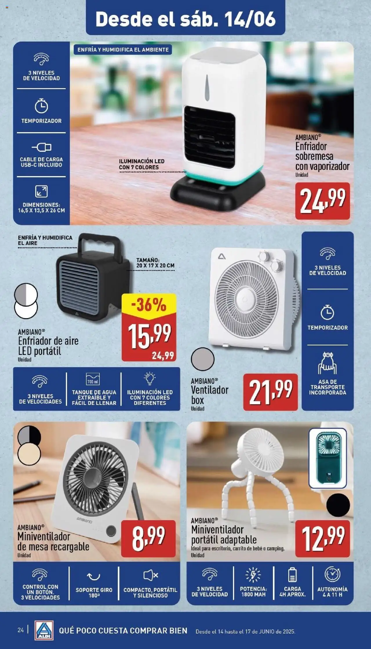 Aldi folleto Canarias │ válido desde el 09.06.2025 | Página: 24 | Productos: Cable, Ventilador, Galette de chaise, Mesa