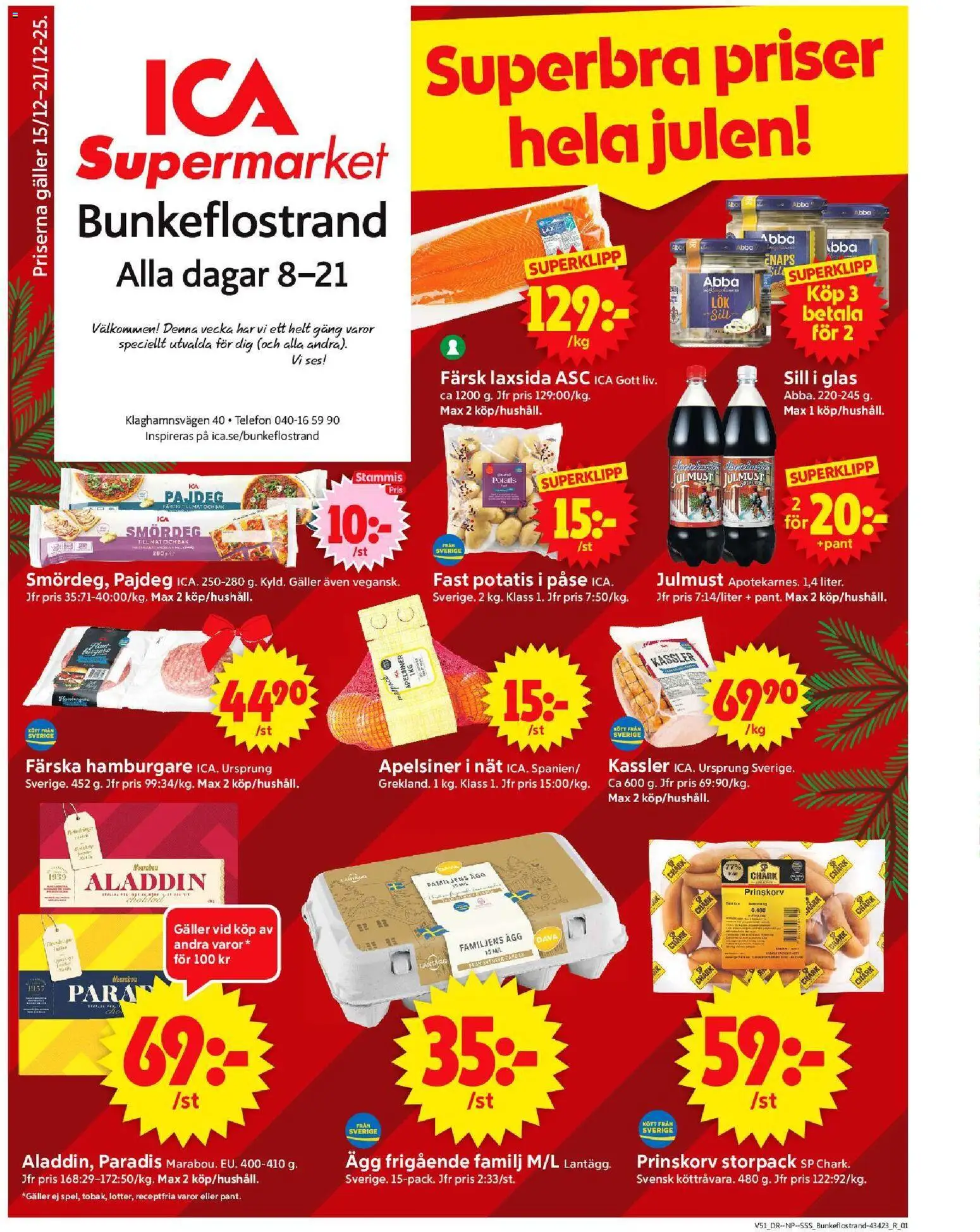ICA Supermarket reklamblad aktuell från 15.12.2025 | Sida: 1 | Produkter: Galler, Sill, Ägg, Potatis