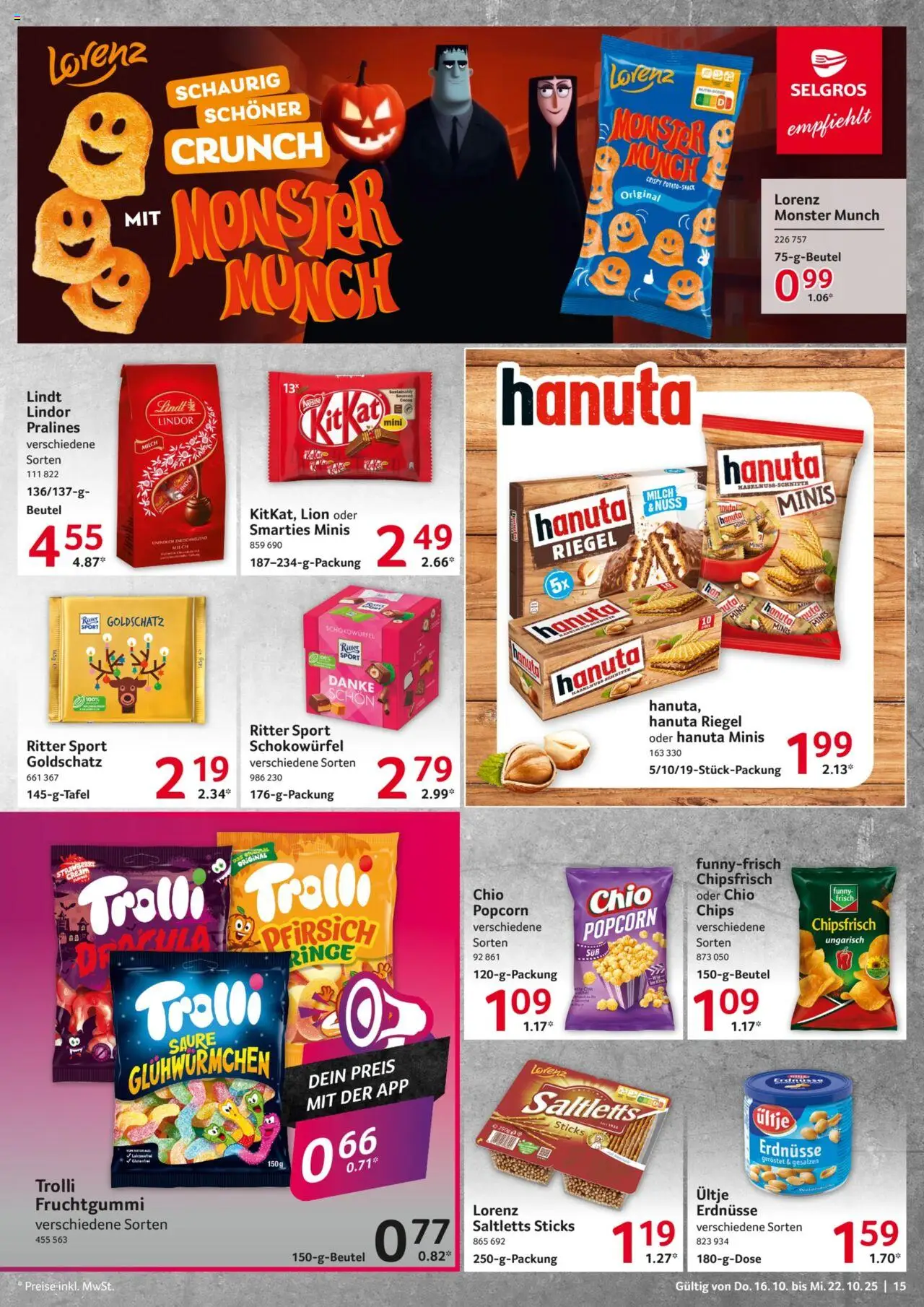 Selgros Prospekt 	 – gültig ab 16.10.2025 | Seite: 15 | Produkte: Milch, Ritter sport, Lindt, Chips