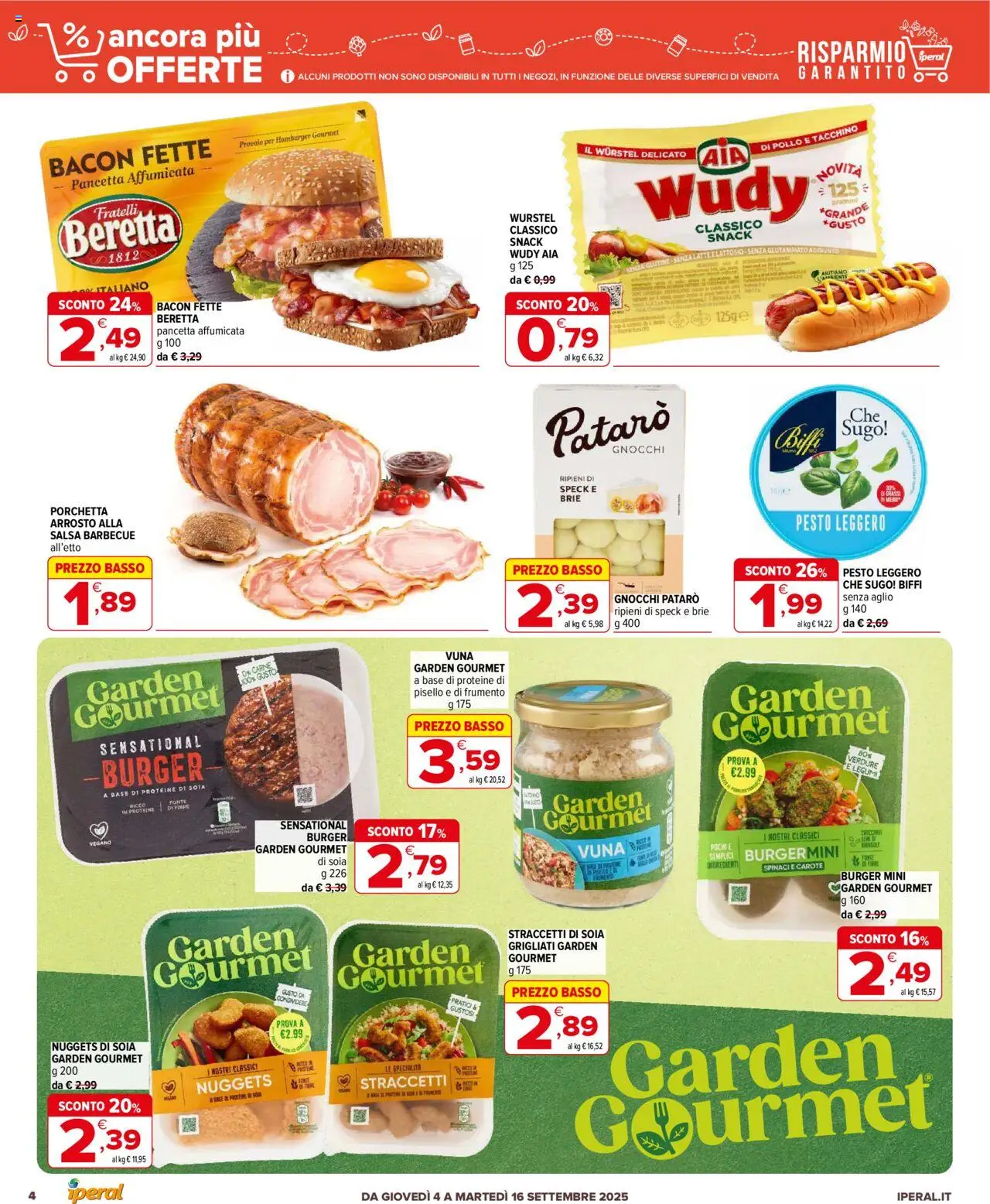 Volantino Iperal del 04.09.2025 | Pagina: 4 | Prodotti: Nuggets, Latte, Spinaci, Sugo