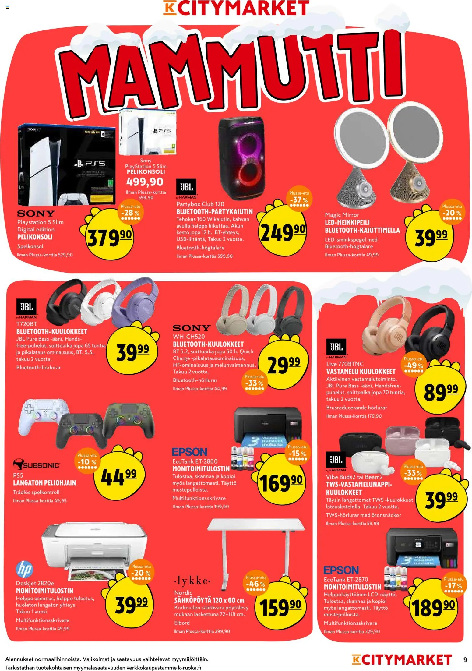 K-Citymarket tarjoukset – voimassa 08.12.2025 alkaen | Sivu: 9 | Tuotteet: Handsfree, Kuulokkeet, Pelikonsoli, Playstation
