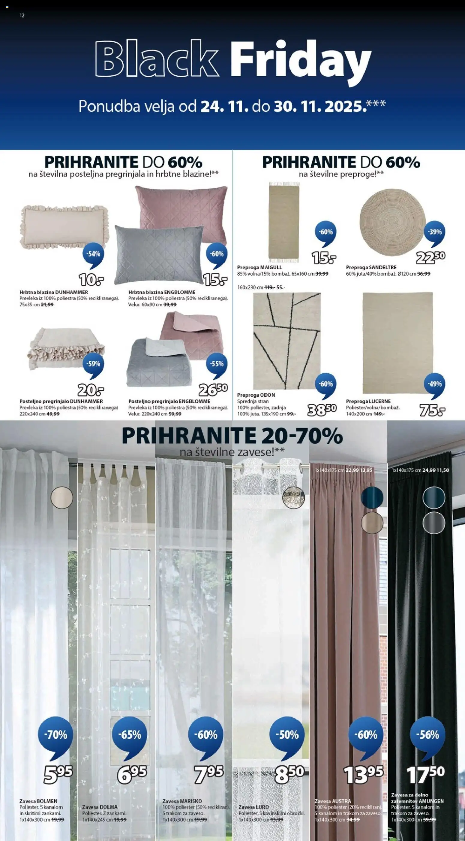 Novi JYSK katalog ponudbe – veljaven od 24.11.2025 | Stran: 12 | Izdelki: Zavese, Pregrinjalo, Prevleka, Preproga