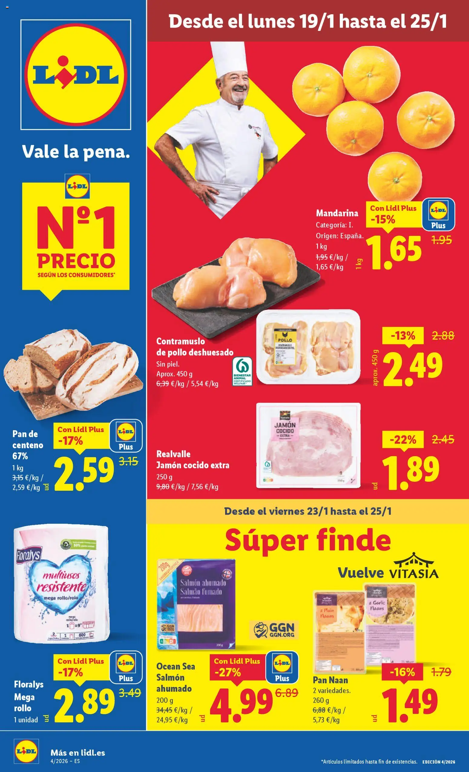 Lidl folleto │ válido desde el 19.01.2026 | Página: 1 | Productos: Pan, Jamón, Jamón cocido, Salmón ahumado