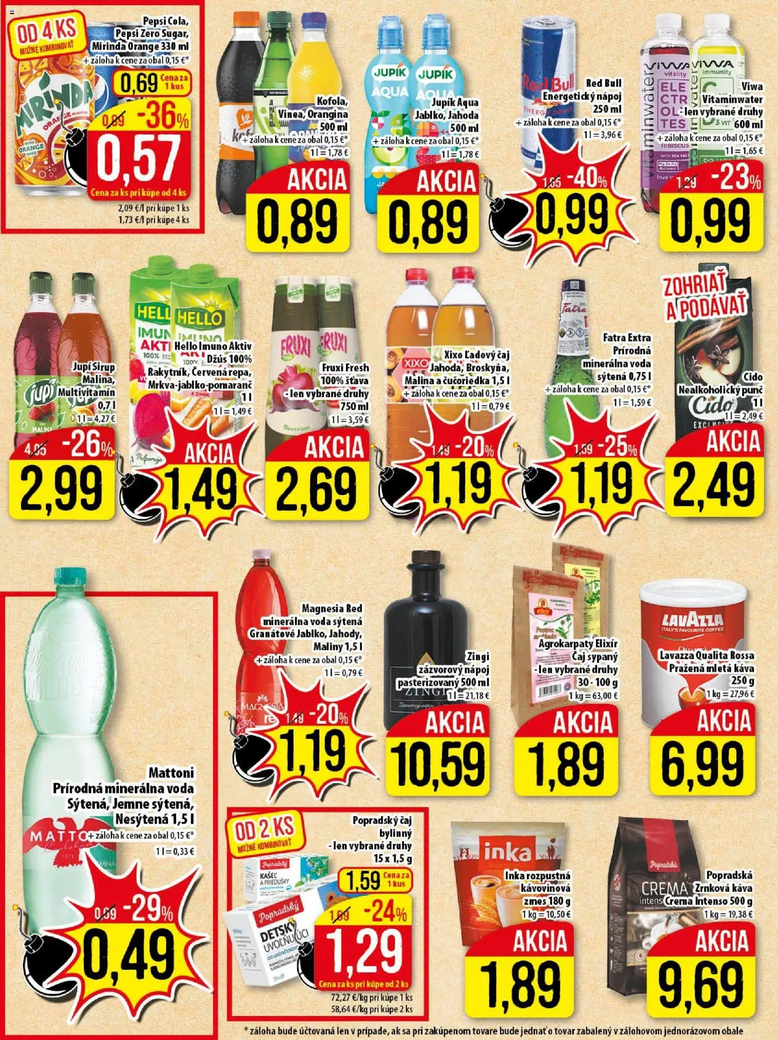 Nové Klas akcie – leták je platný od 09.03.2026 | Strana: 21 | Produkty: Kofola, Mattoni, Mirinda, Zrnková káva