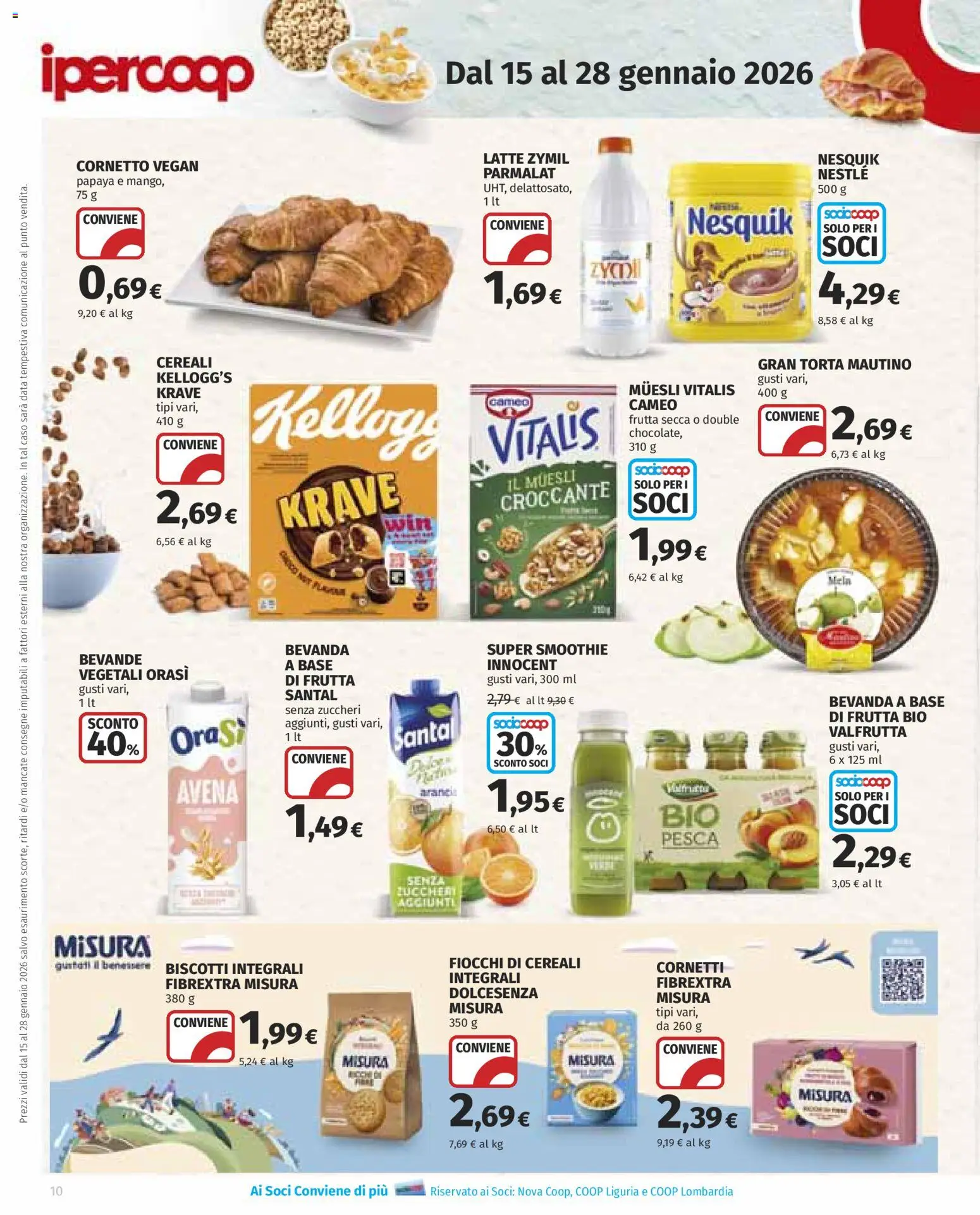 Volantino Ipercoop del 15.01.2026 | Pagina: 10 | Prodotti: Muesli, Cereali, Biscotti, Latte