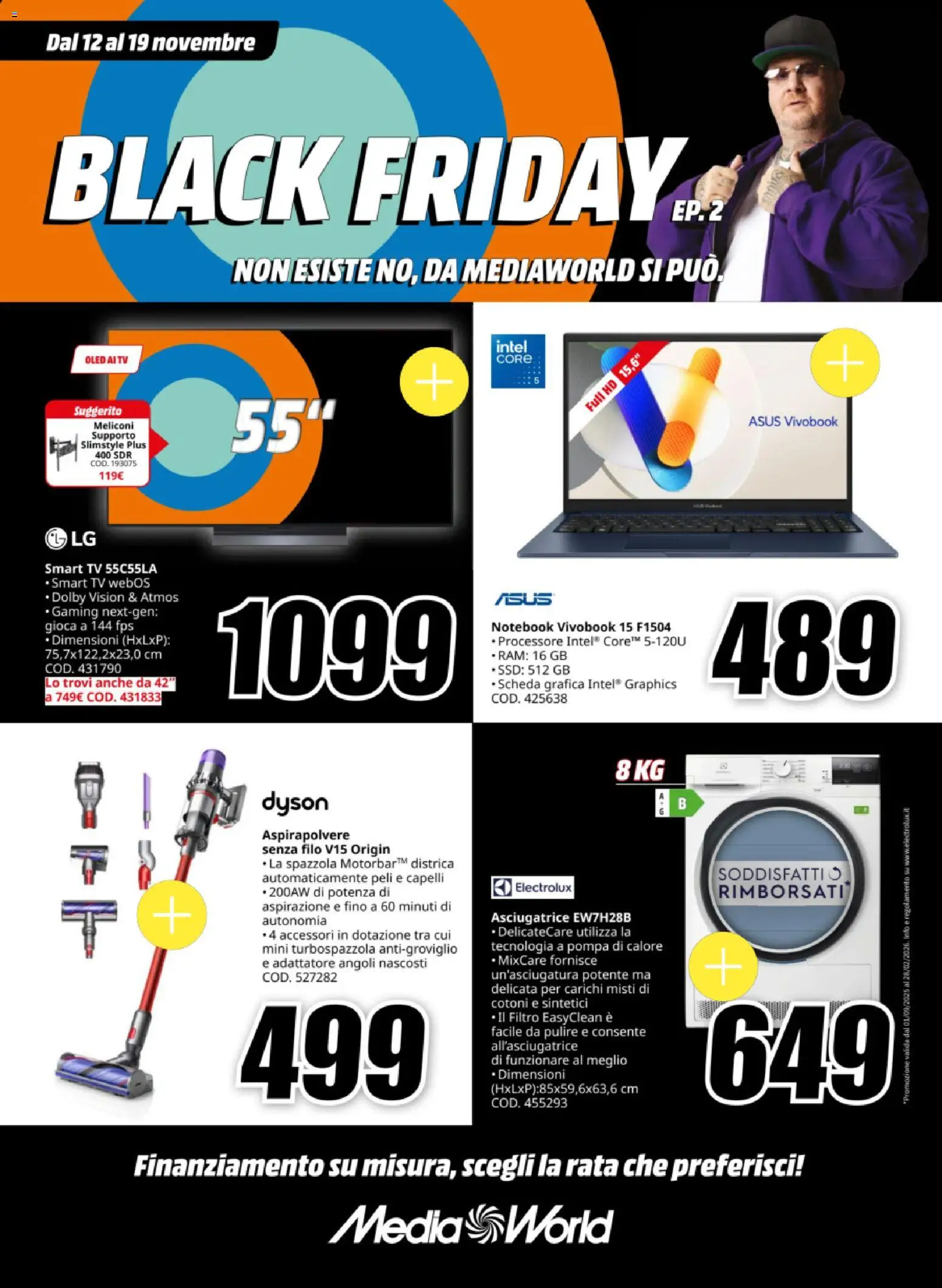 Volantino Media World del 12.11.2025 | Pagina: 1 | Prodotti: Spazzola, Notebook, smart TV, Aspirapolvere