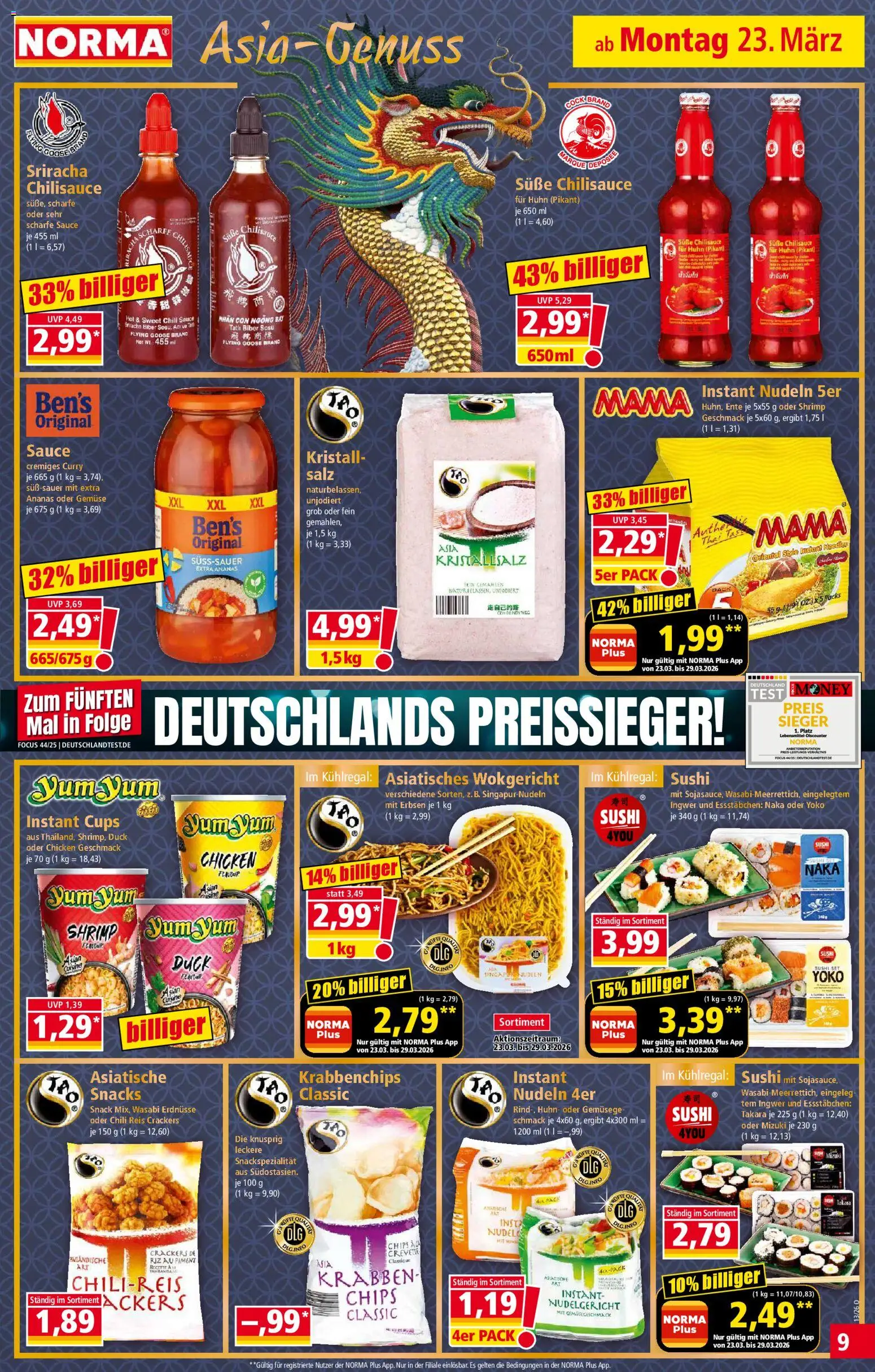 Norma Prospekt 	 – gültig ab 23.03.2026 | Seite: 9 | Produkte: Erdnüsse, Ananas, Reis, Nudeln