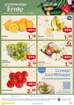 Unimarkt Flugblatt ab 10.12.2025 gültig | Seite: 16 | Produkte: Äpfel, Orangen, Bananen