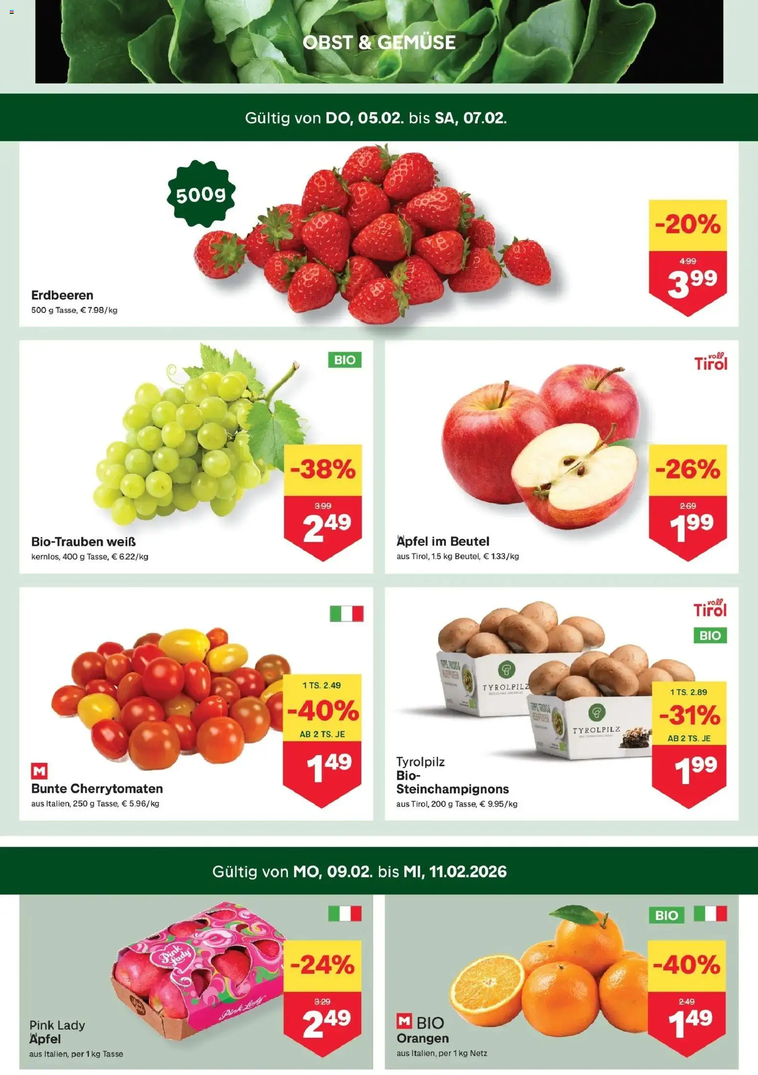 MPREIS Saalbach gültig ab 05.02.2026 | Seite: 2 | Produkte: Gemüse, Obst, Äpfel, Orangen