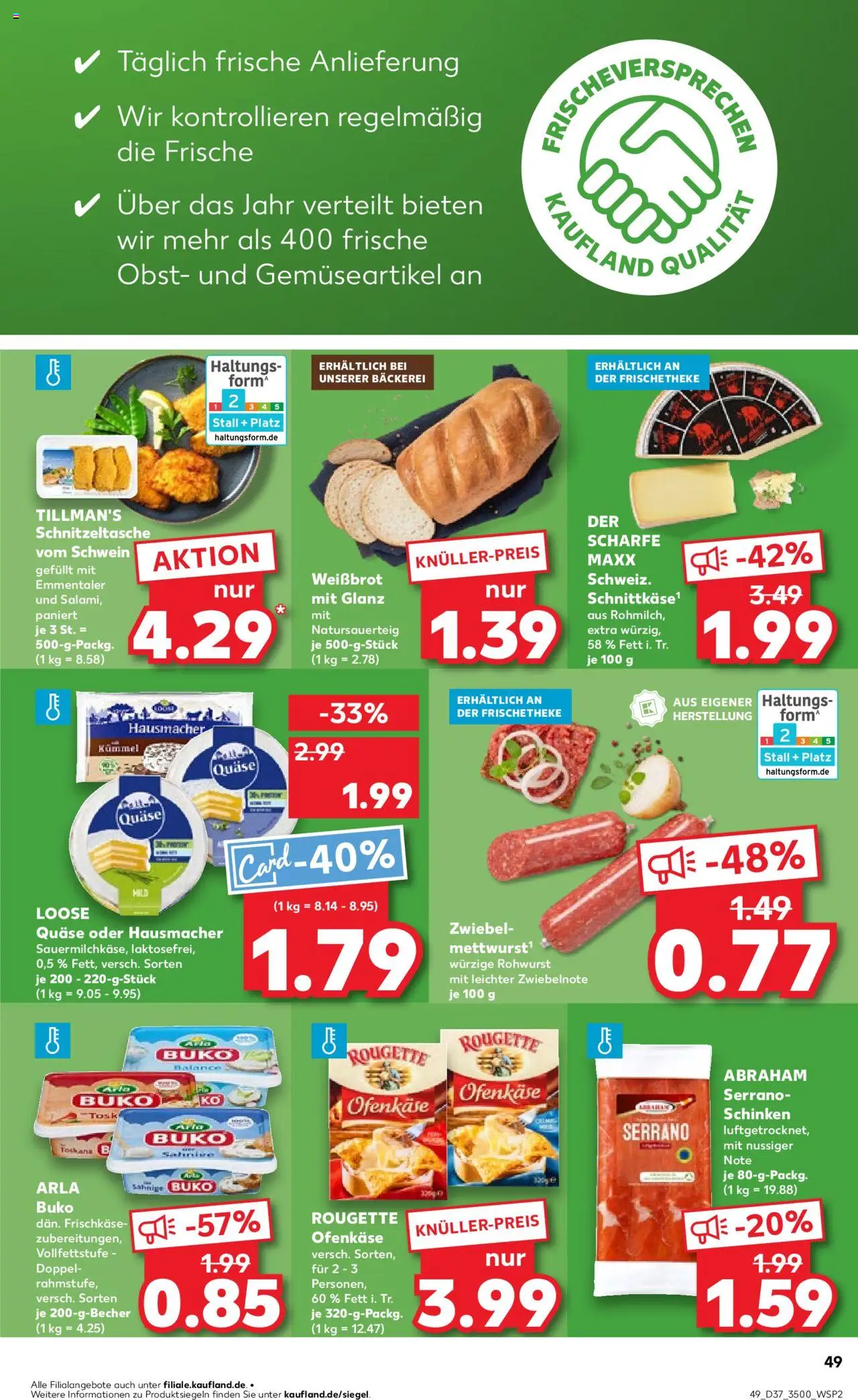 Kaufland prospekt Jena	 – gültig ab 11.09.2025 | Seite: 49 | Produkte: Bäckerei, Rougette ofenkase, Arla buko, Schinken