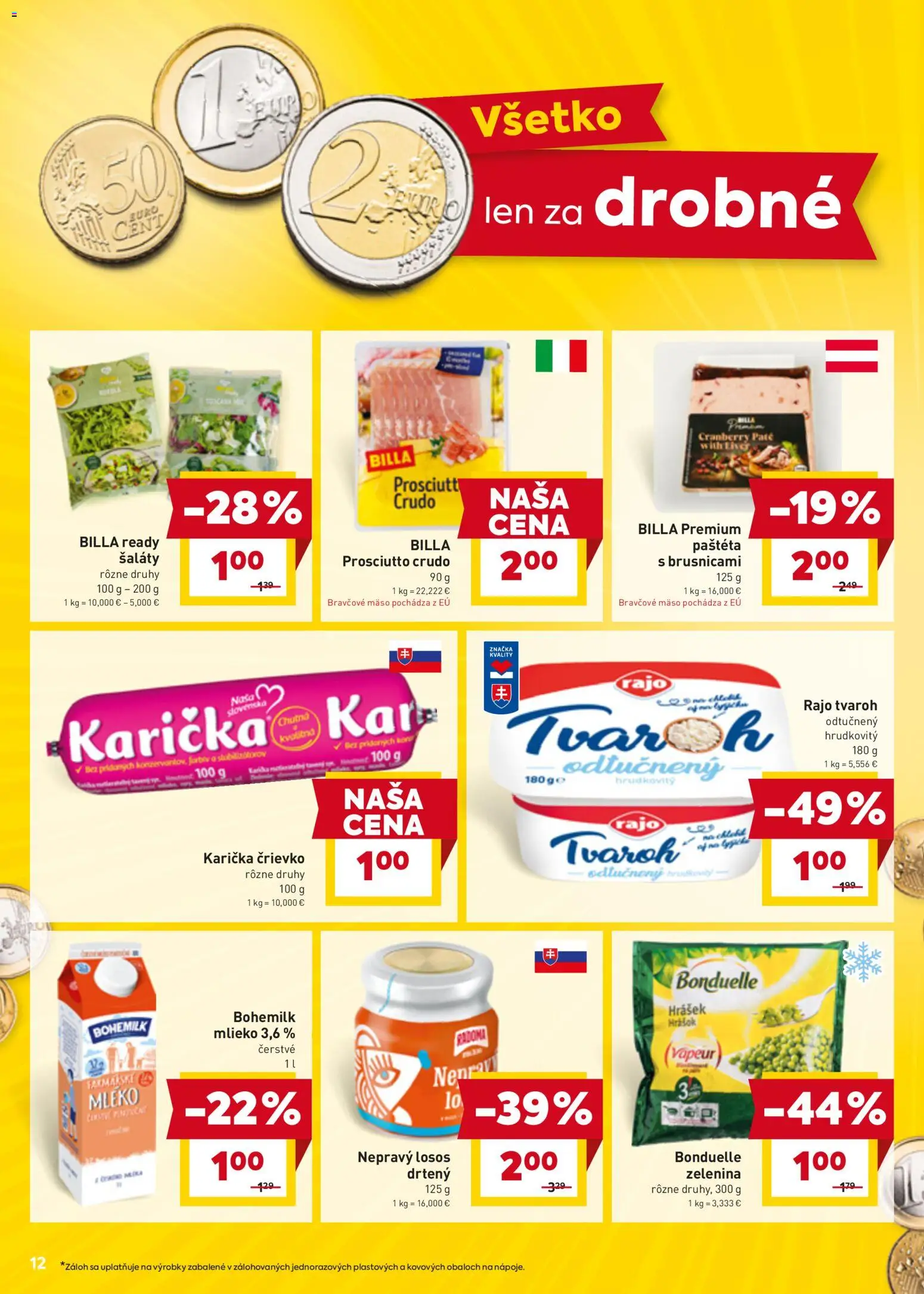 Nové Billa akcie – leták je platný od 07.04.2026 | Strana: 14 | Produkty: Losos, Bravčové mäso, Tvaroh, Mila