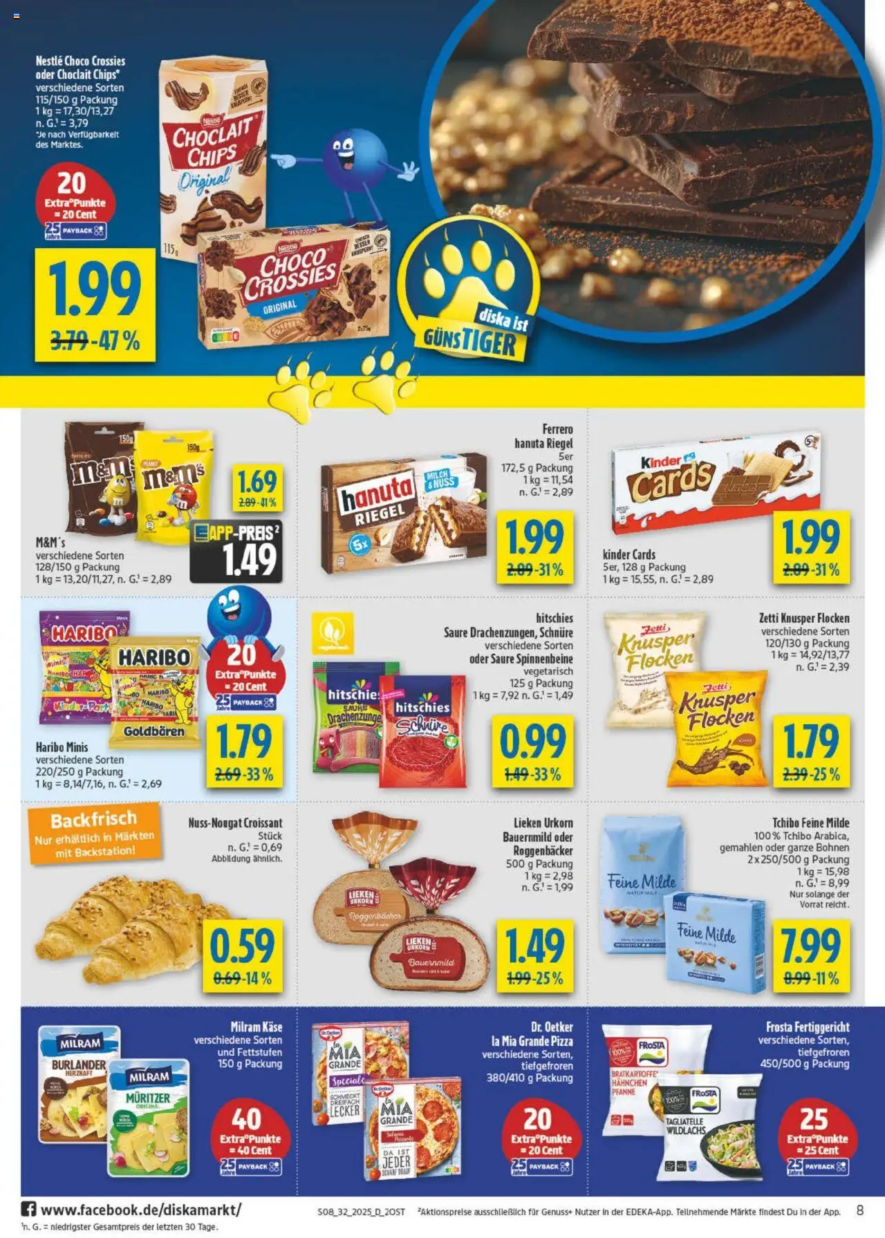 Diska - diska Angebote Sachsen-Thüringen KW32 - gültig ab dem 04.08.2025 | Seite: 8 | Produkte: M&M's, Frosta, Pizza, Flocken