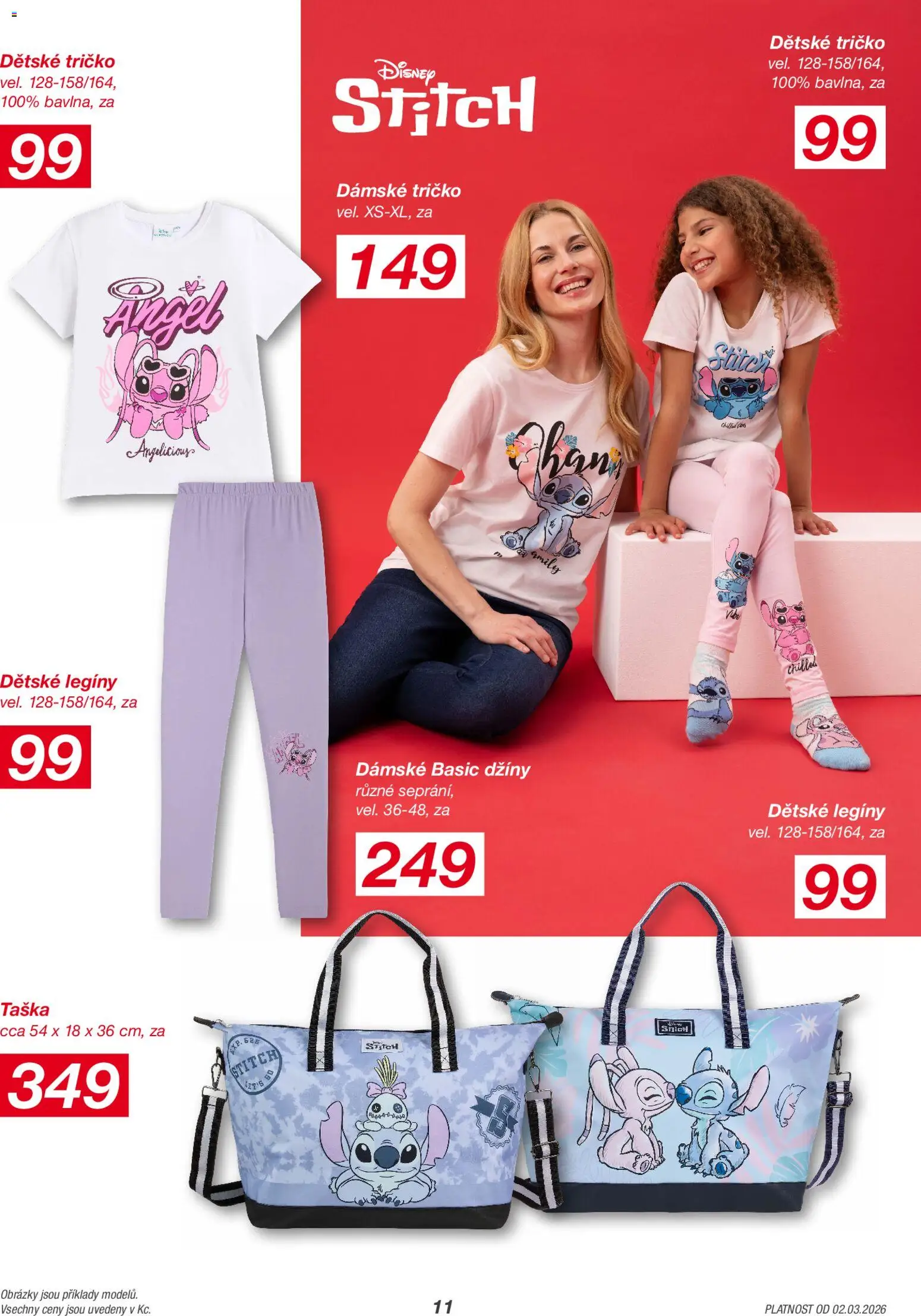 Kik leták od 02.03.2026 | Strana: 11 | Produkty: Legíny, Džíny, Taška, Stitch