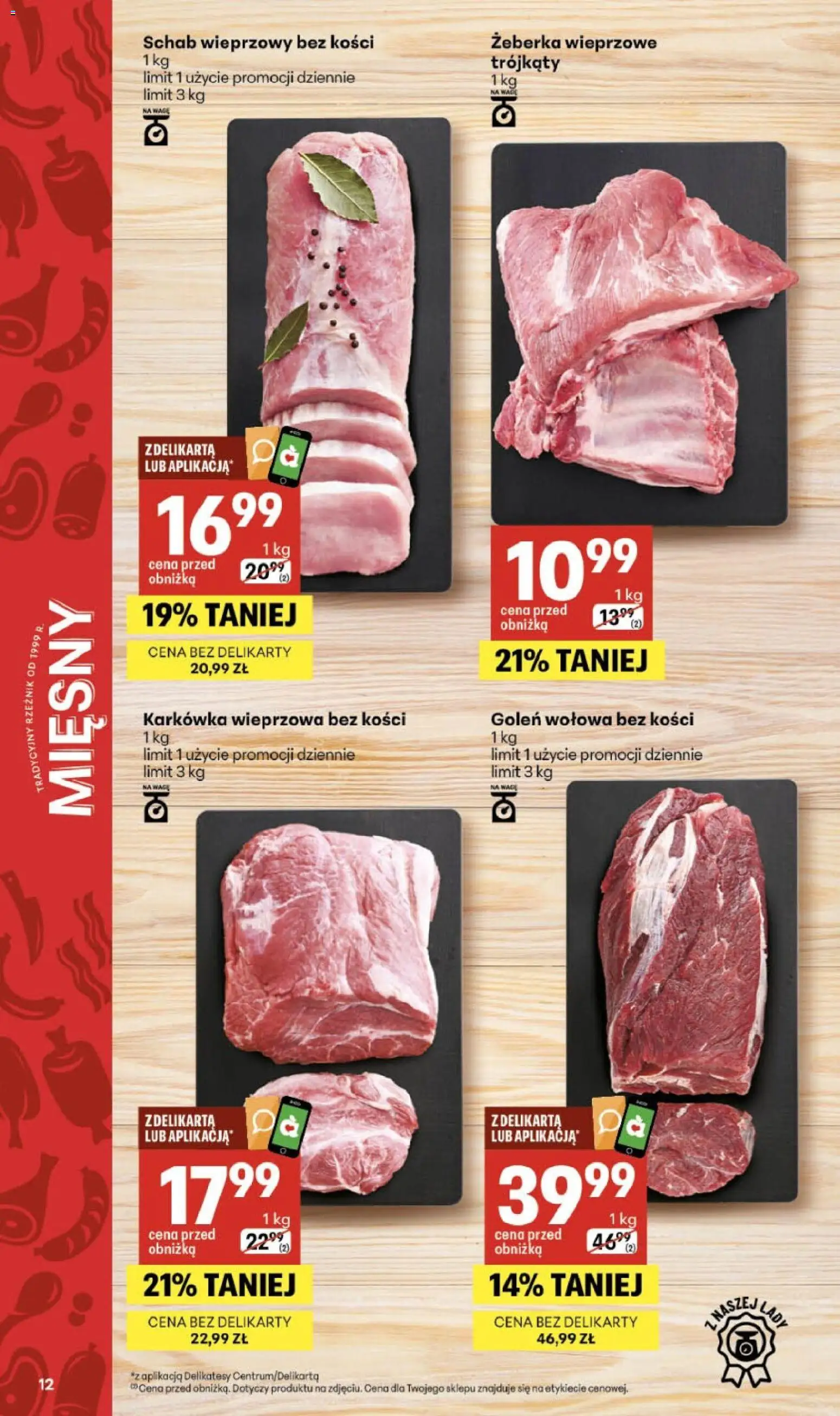 Delikatesy Centrum gazetka - Sklepy Własne od 16.04.2026 | Strona: 12 | Produkty: Schab, Karkówka wieprzowa, Schab wieprzowy bez kości, Delikatesy