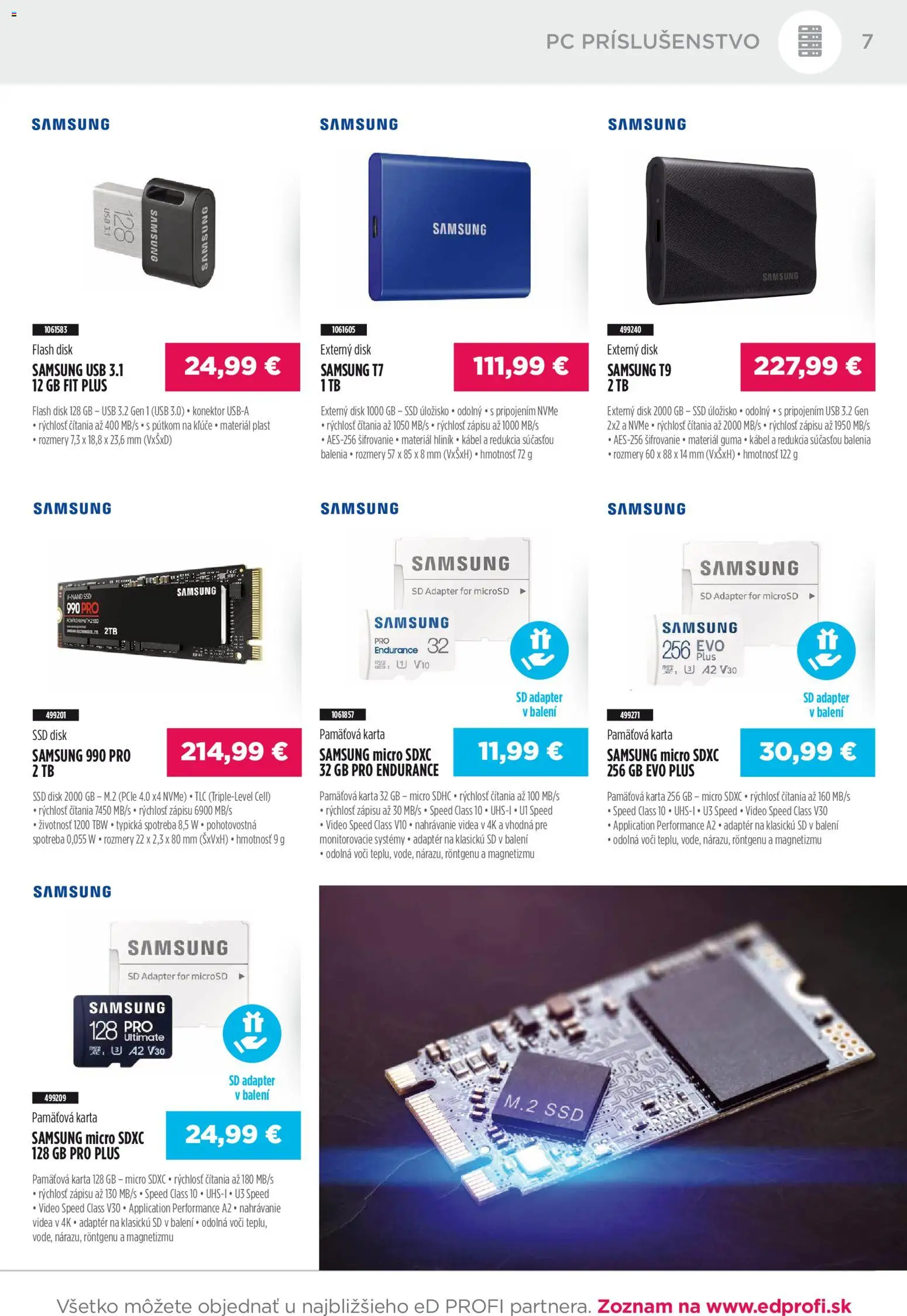 Nové ED Profi akcie – leták je platný od 01.01.2026 | Strana: 7 | Produkty: Samsung, PC, Pamäťová karta, Disk