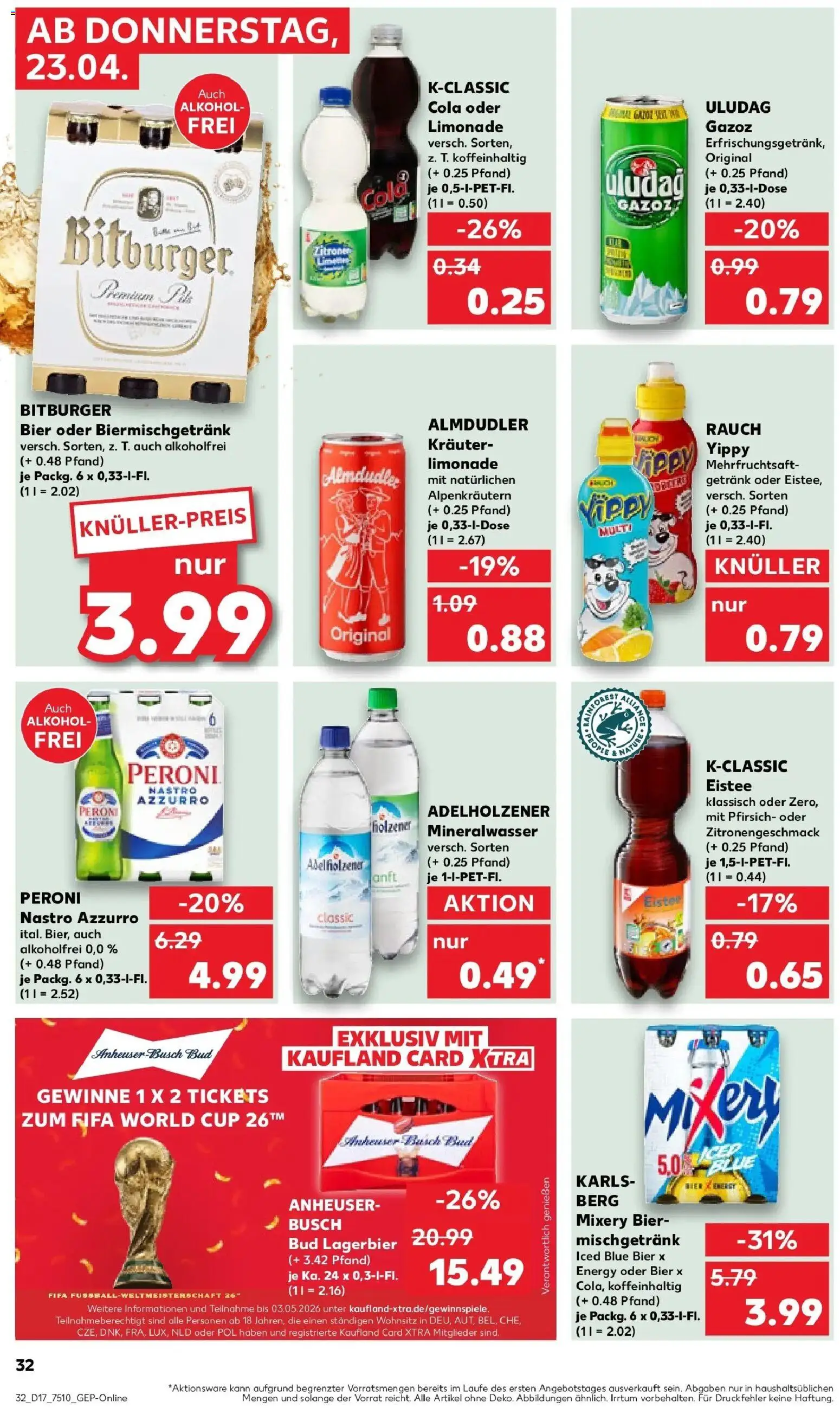 Kaufland Prospekt Rheda-Wiedenbrück	 – gültig ab 23.04.2026 | Seite: 32 | Produkte: Bier, Adelholzener, Mineralwasser, Mixery