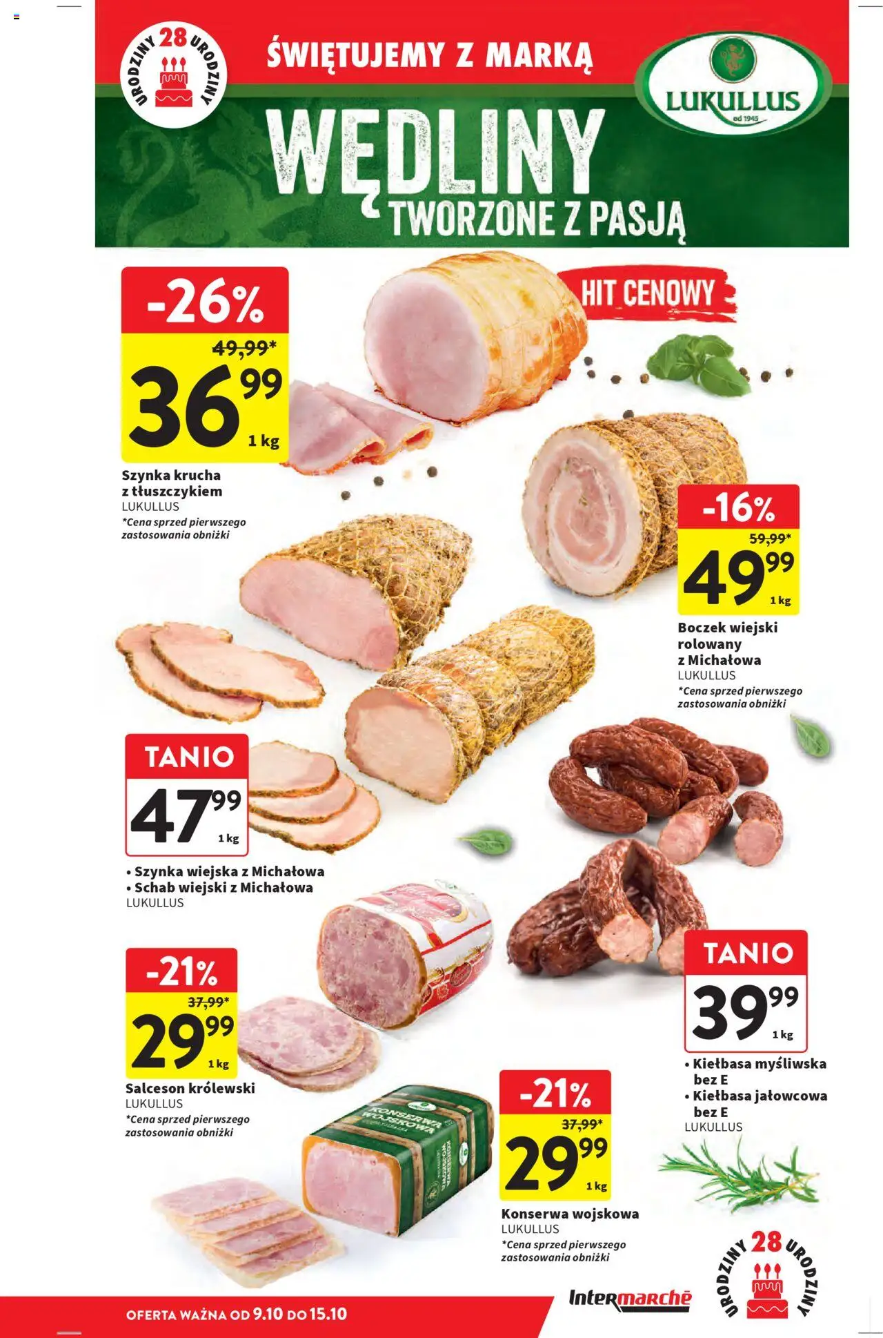Intermarche Gazetka od 09.10.2025 | Strona: 13 | Produkty: Myśliwska, Szynka, Boczek, Wędliny