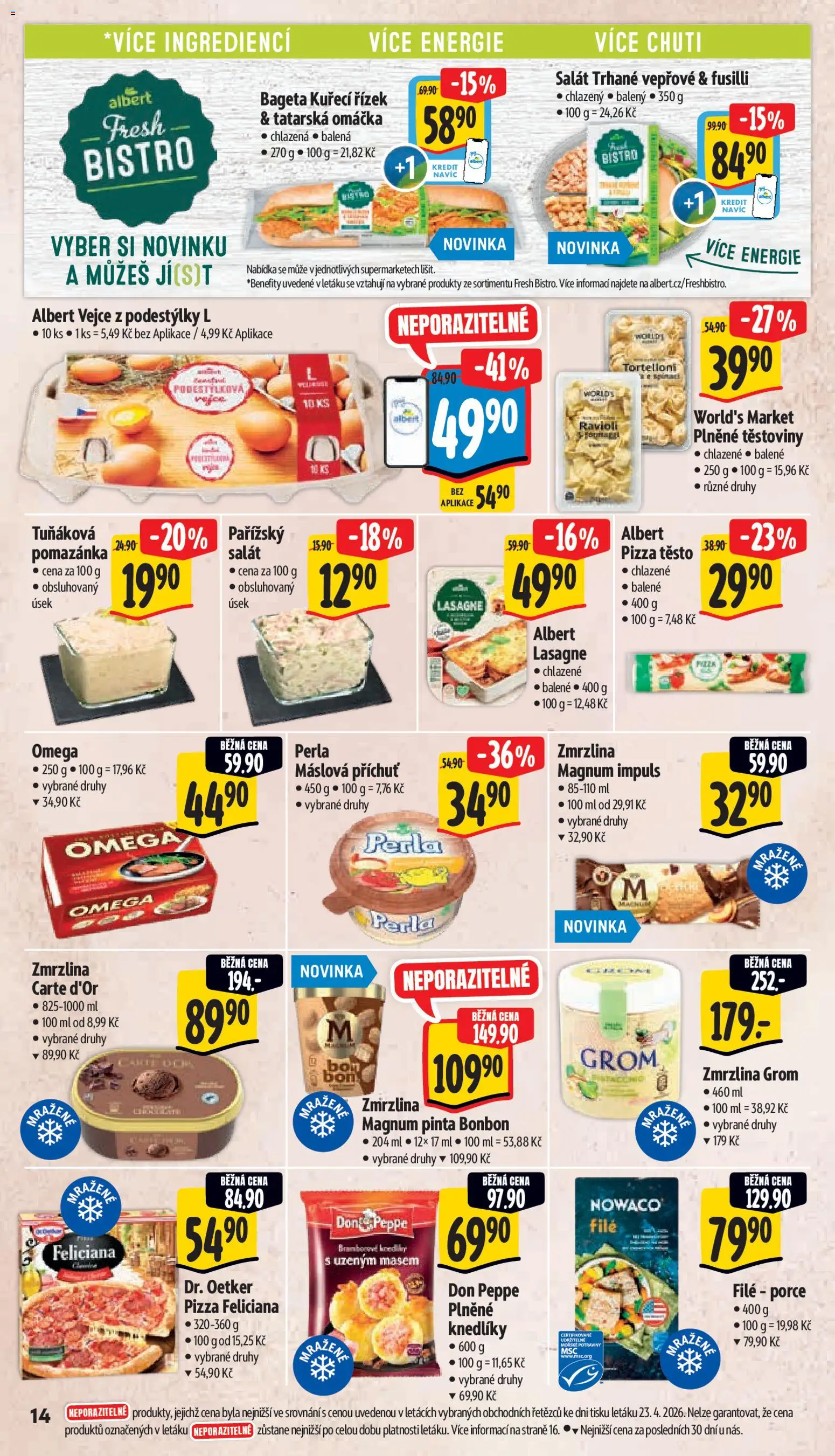 Albert leták - Supermarket od 29.04.2026 | Strana: 22 | Produkty: Salát, Grom zmrzlina, Carte d'or, Těsto