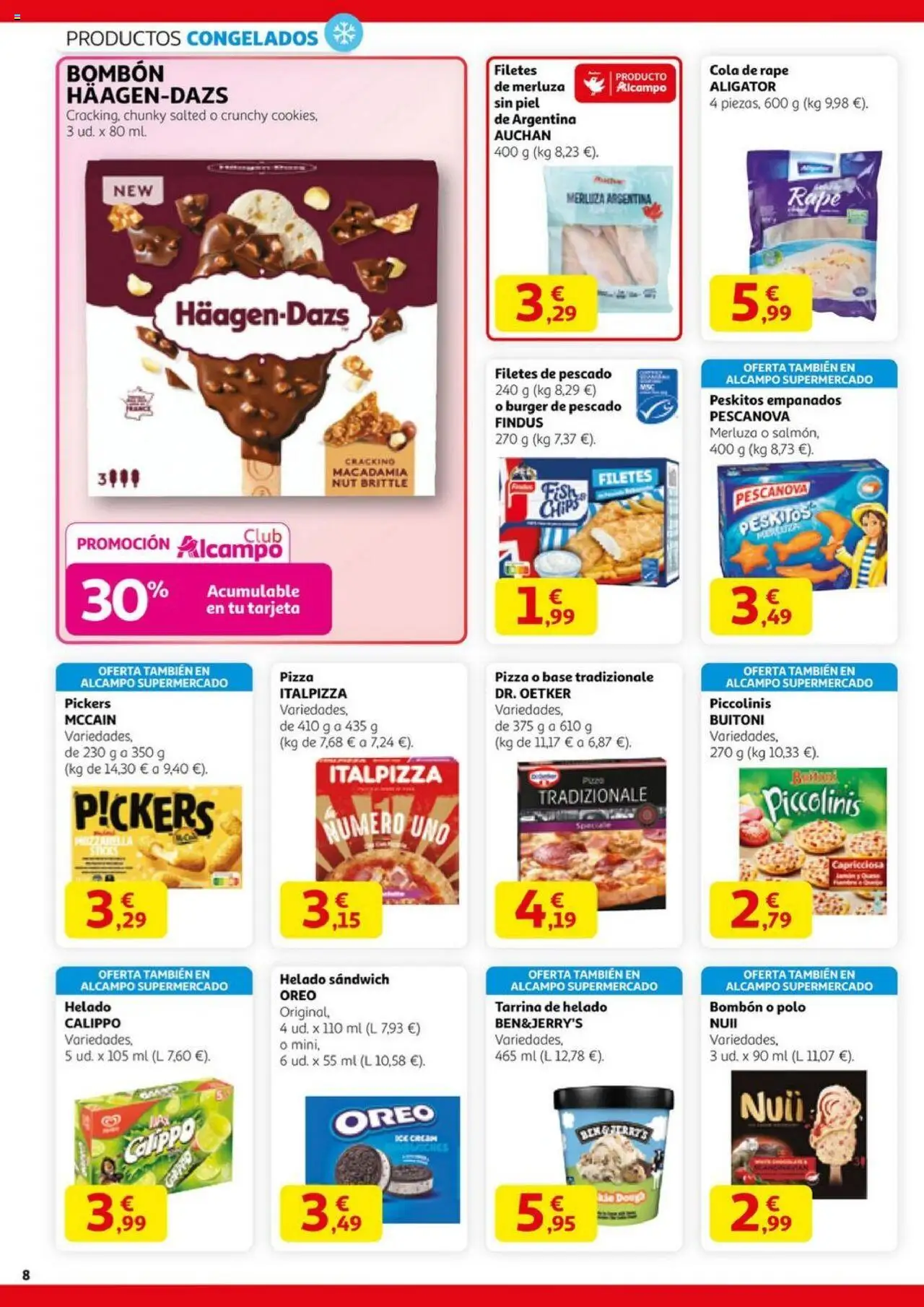 Alcampo - HP Nacional Unificado │ válido desde el 11.09.2025 | Página: 8 | Productos: Helado bombón, Pizza, Pescado, Helado