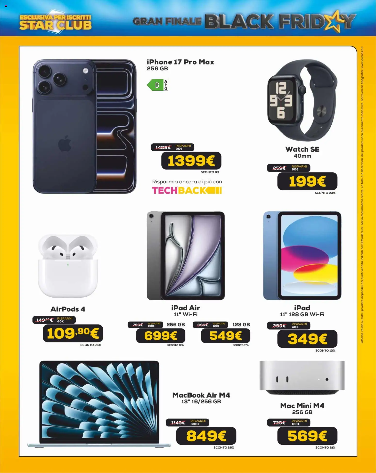 Volantino Euronics del 26.11.2025 | Pagina: 5 | Prodotti: Macbook air, Iphone, Macbook, Airpods
