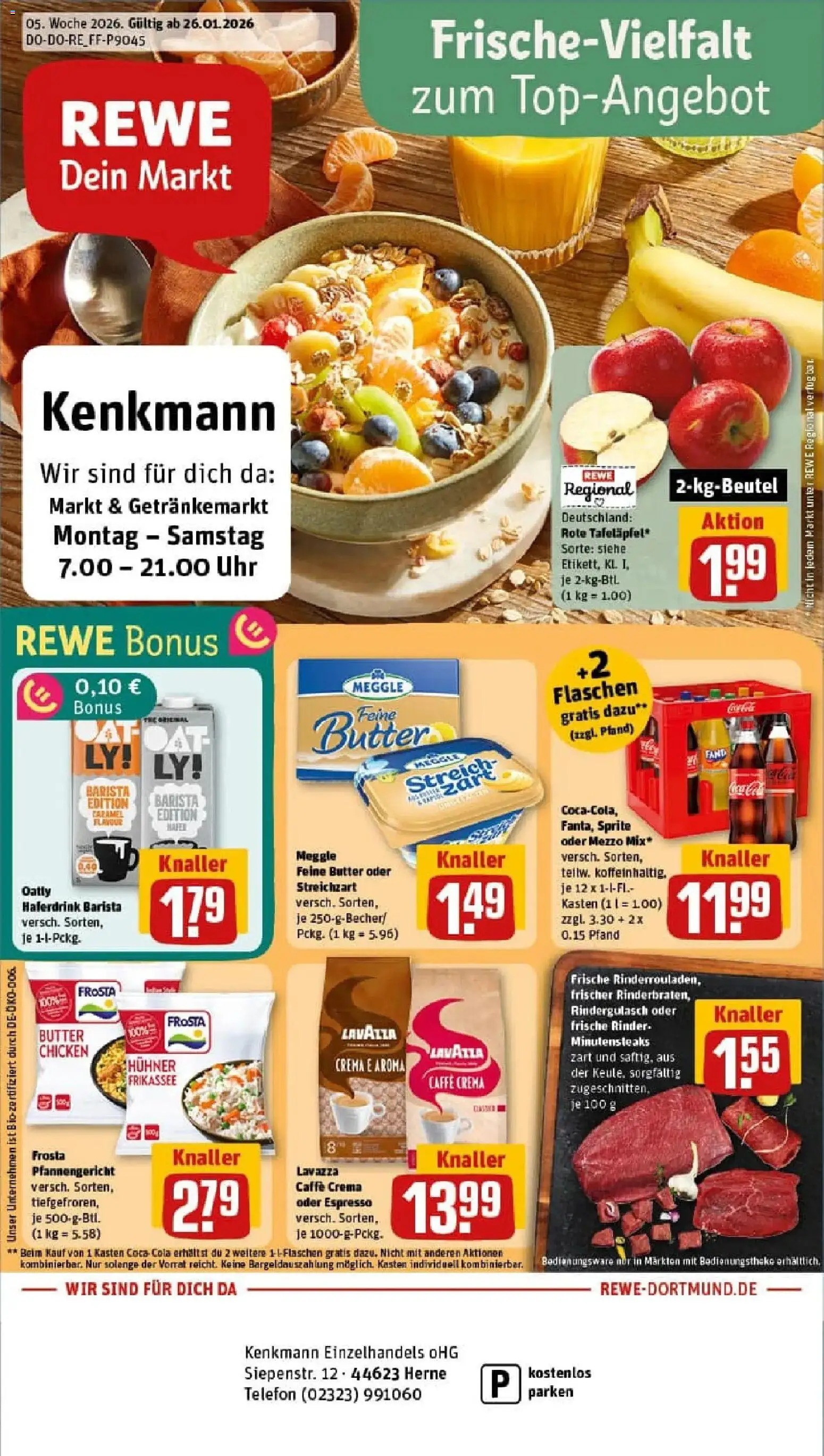 Rewe prospekt Herne	 – gültig ab 26.01.2026 | Seite: 1 | Produkte: Rindergulasch, Sprite, Telefon, Uhr