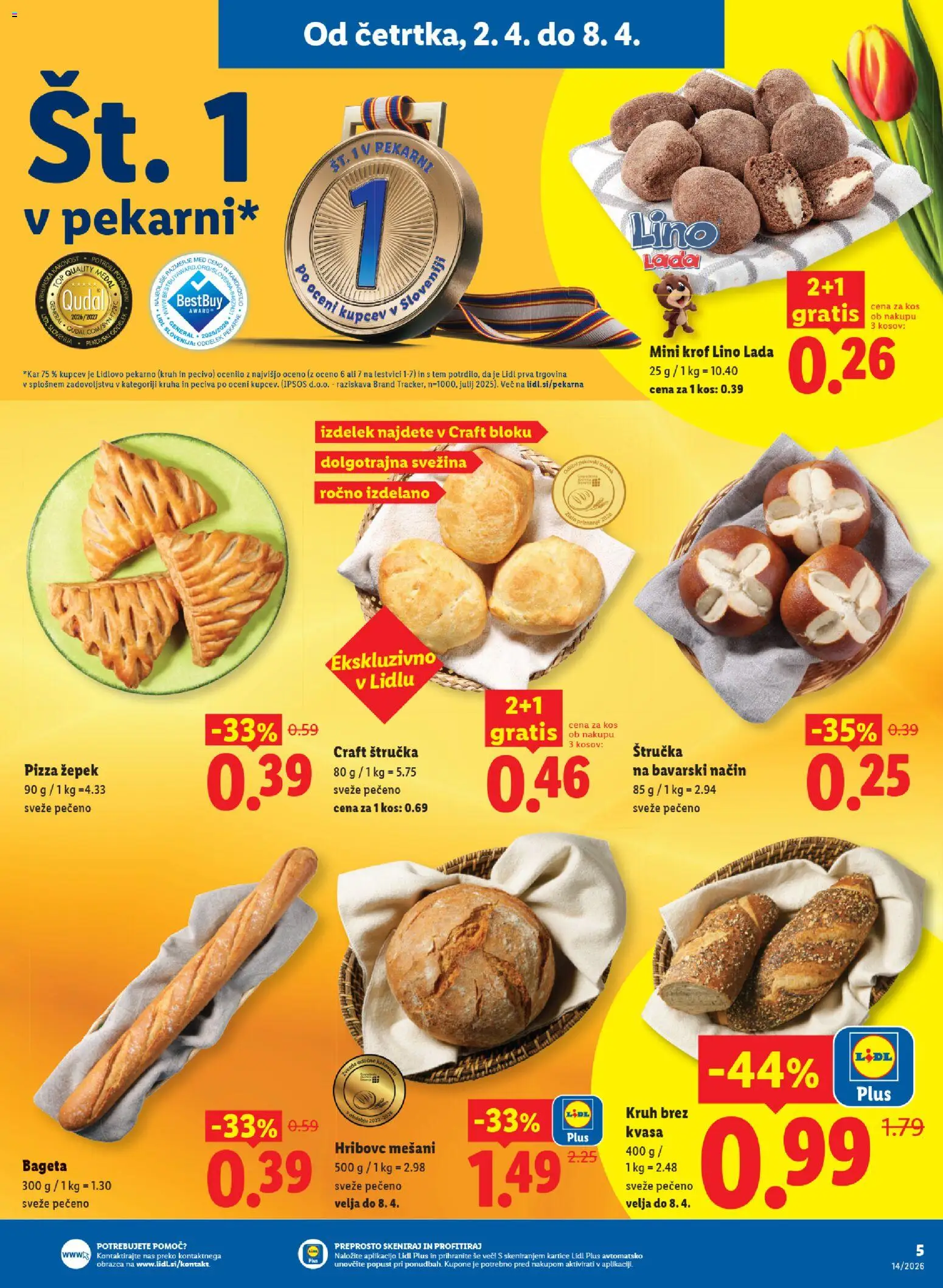 Novi Lidl katalog ponudbe – veljaven od 02.04.2026 | Stran: 5 | Izdelki: Štručka, Kos, Kruh
