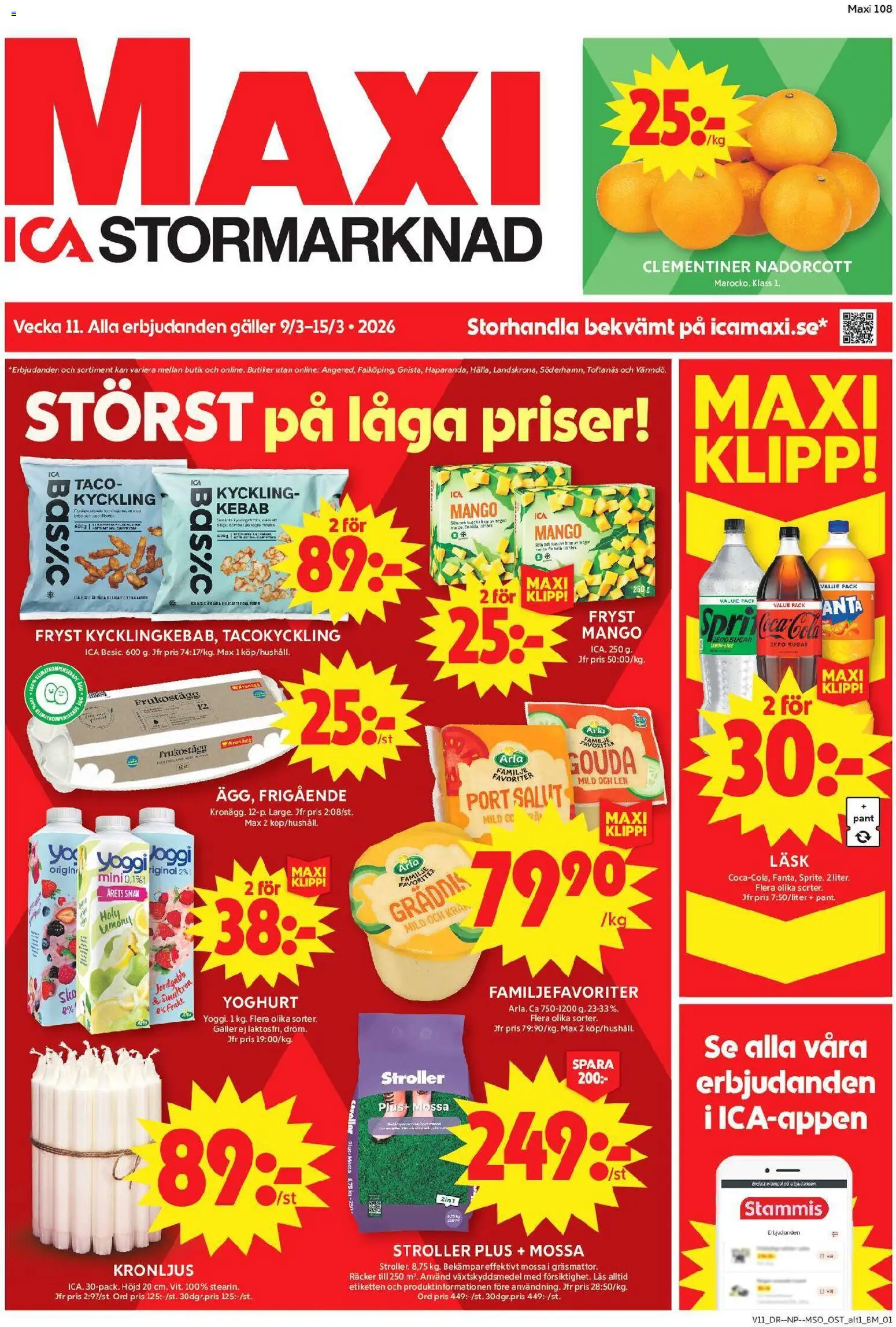 ICA Maxi reklamblad aktuell från 09.03.2026 | Sida: 1 | Produkter: Galler, Yoghurt, Mössa, Kräm