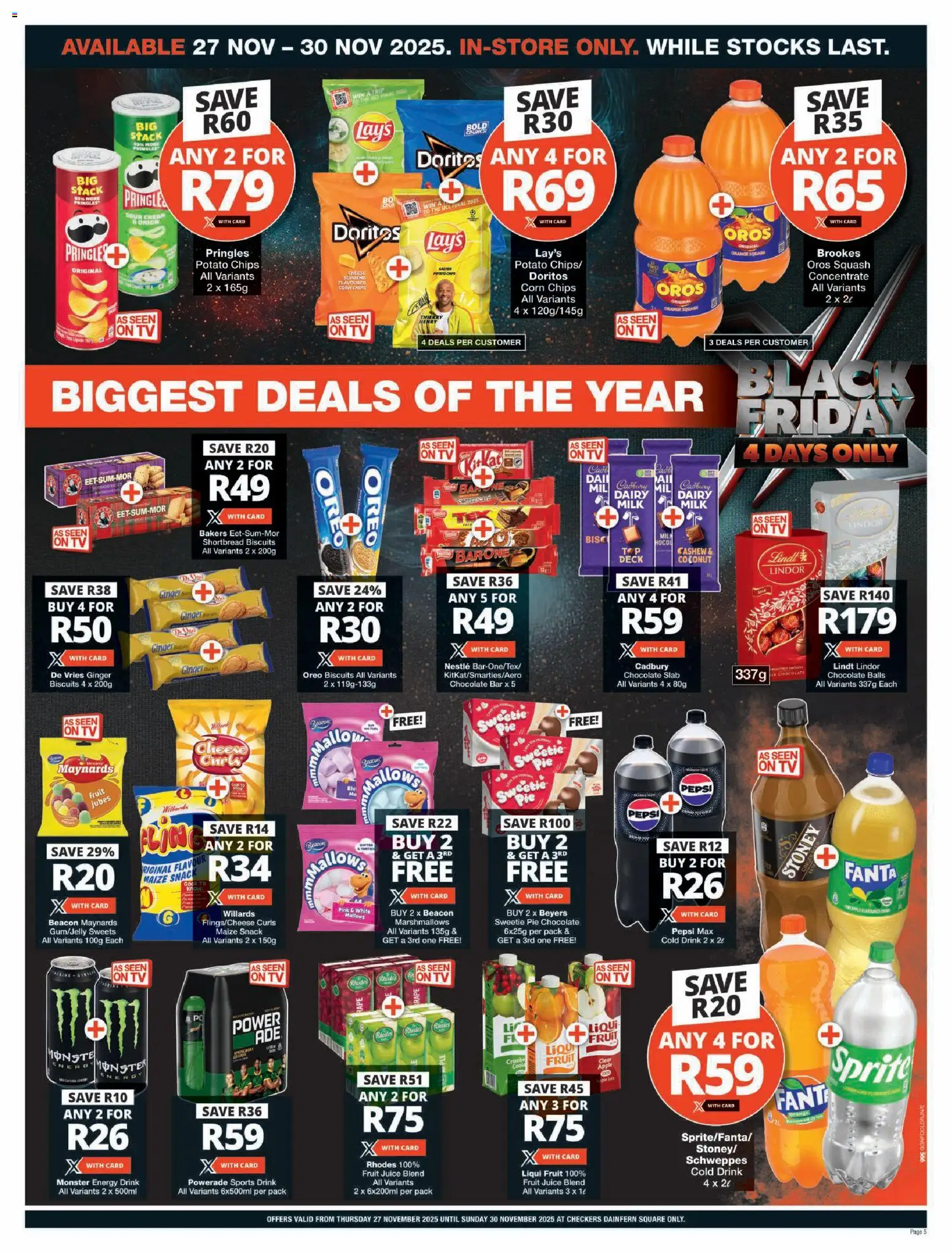 New Checkers catalogue – valid from 27.11.2025 | Page: 5 | Products: Corn, Cheese, Fanta, Fruit