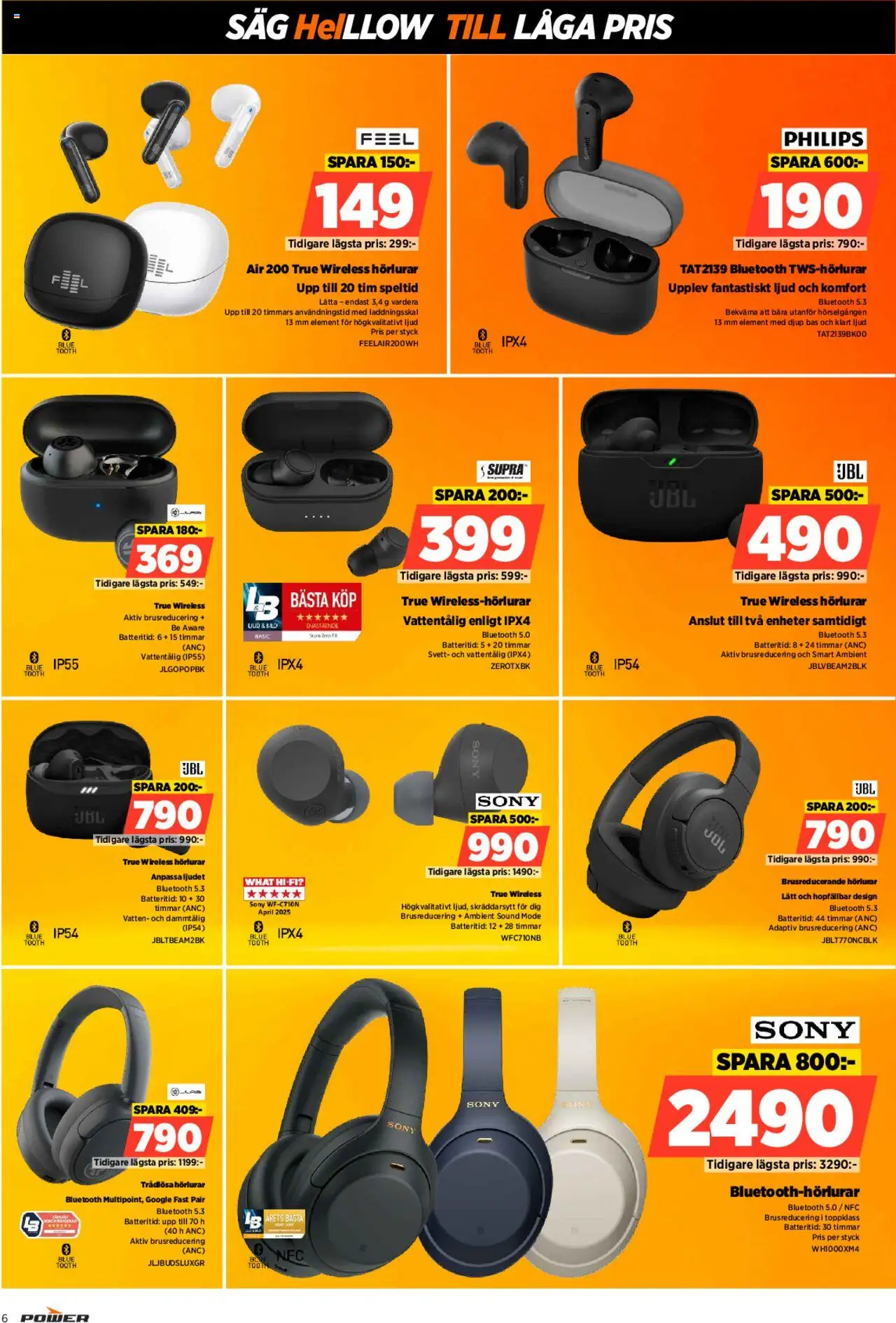 Power reklamblad aktuell från 08.09.2025 | Sida: 6 | Produkter: Såg, Trådlösa hörlurar, Hörlurar