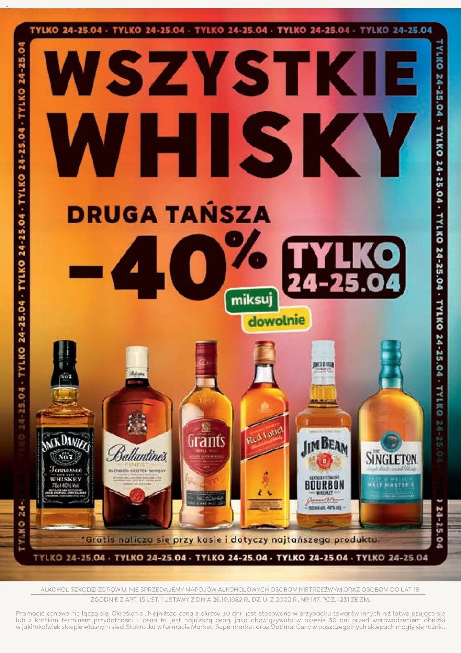 Stokrotka gazetka - Oferta alkoholowa od 16.04.2026 | Strona: 3 | Produkty: Jim Beam, Stokrotka, Red label, Whisky