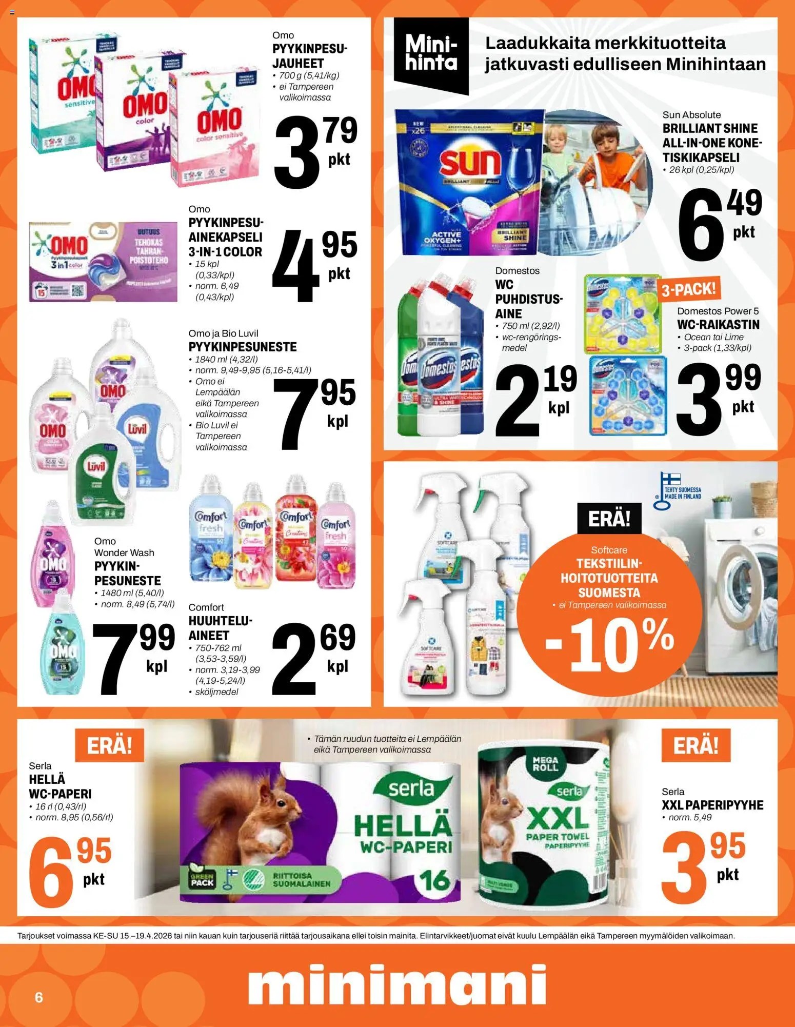 Minimani tarjoukset – voimassa 15.04.2026 alkaen | Sivu: 6 | Tuotteet: Hella, Pesuneste