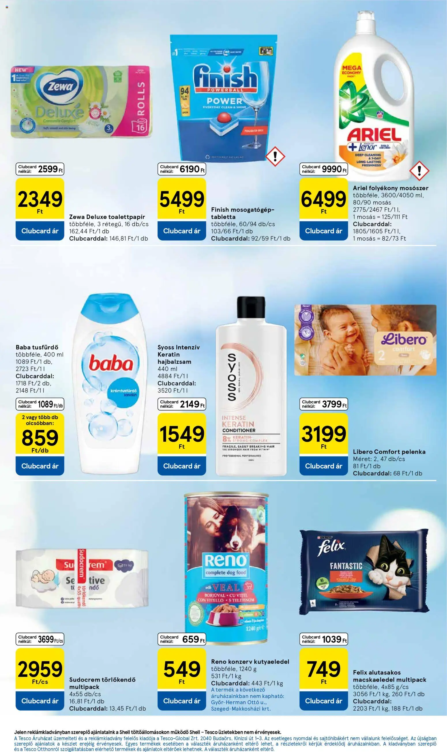Tesco akciós ujság - amely érvényes a következő dátumtól: 07.04.2026 | Oldal: 7 | Termékek: Ariel, Macskaeledel, Törlőkendő, Pelenka