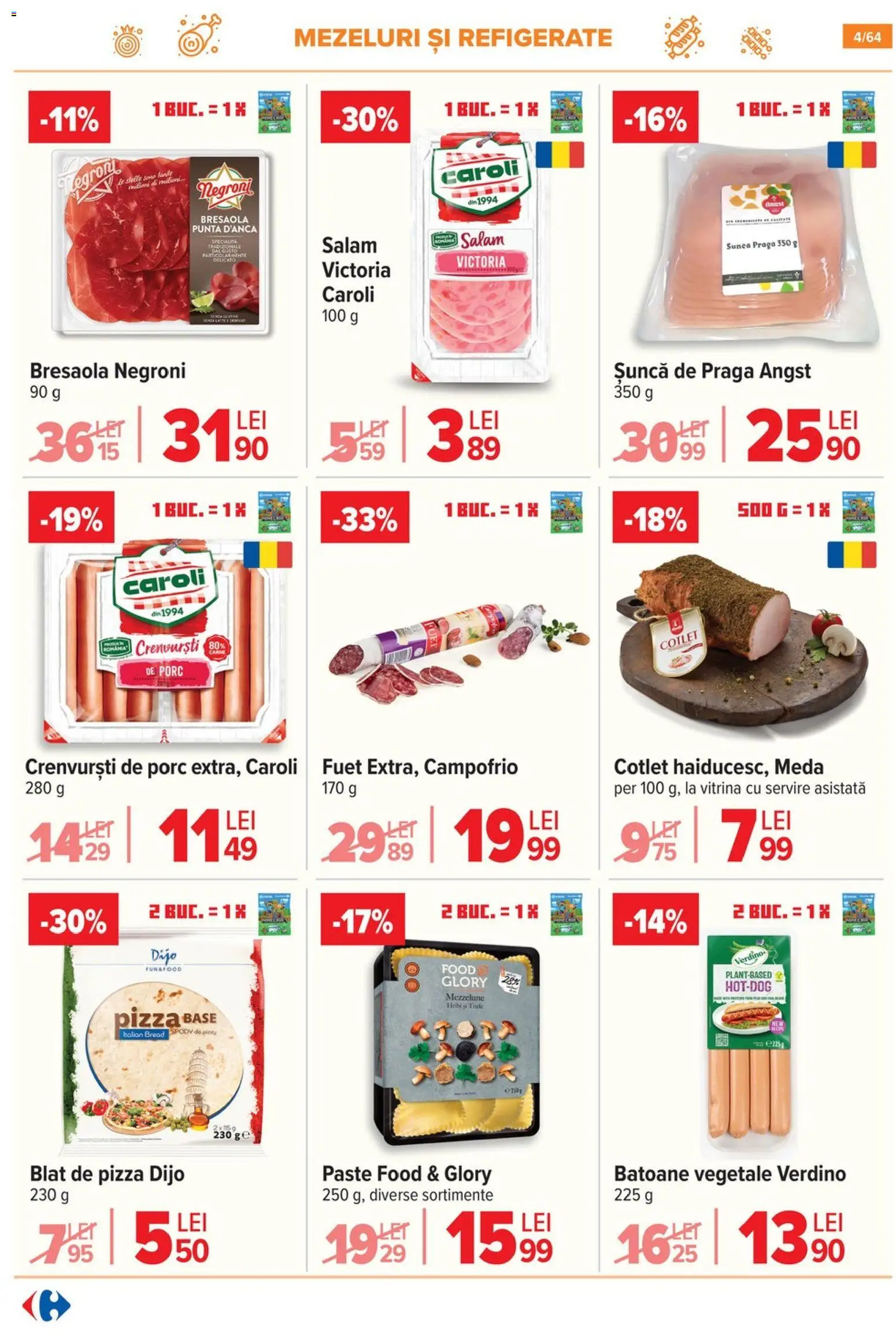 Noul catalog Carrefour – valabil de la 29.10.2025 | Pagină: 6 | Produse: Vitrină, Crenvurști, Pizza, Paste