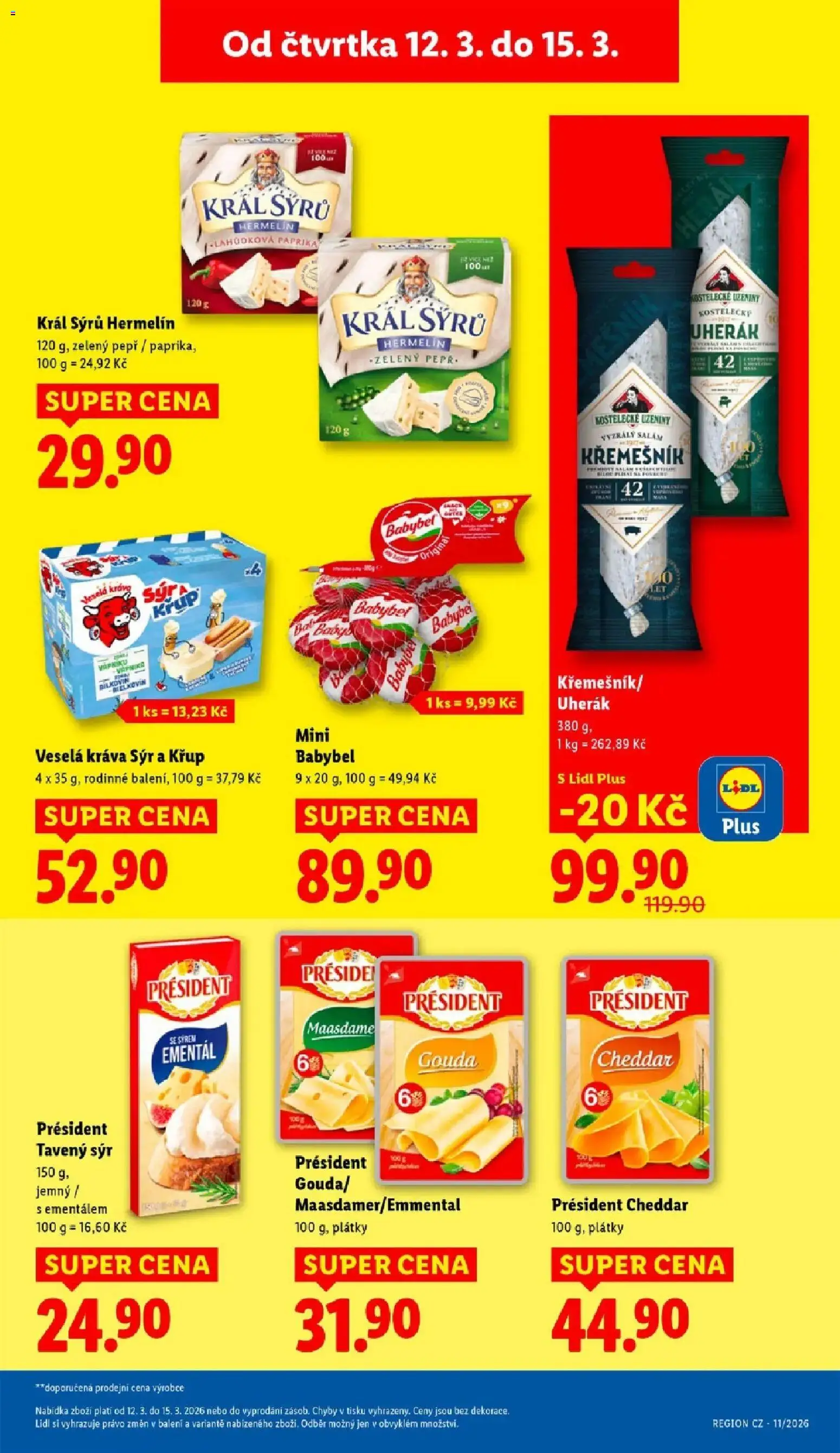 Lidl aktuální leták od 12.03.2026 | Strana: 21 | Produkty: Uherák, Ementál, Sýry, Cheddar