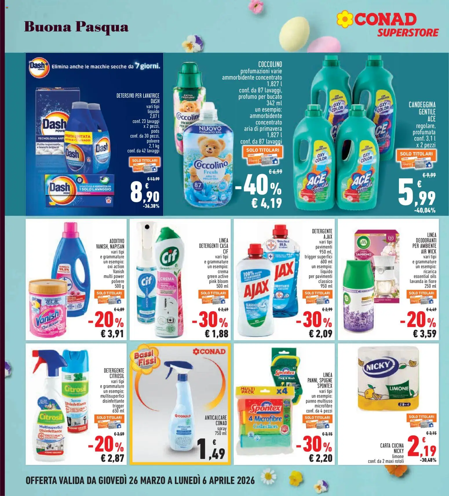 Volantino Conad del 26.03.2026 | Pagina: 28 | Prodotti: Crema, Detergente, Anticalcare, Lavatrice