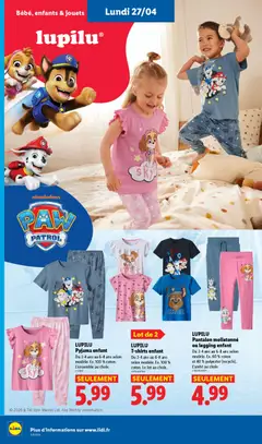LIDL - Prévisualisation de LUPILU Pantalon molletonné ou legging enfant, Du 2-4 ans au 6-8 ans selon modèle. Ex. 60% coton et 40% polyester (recyclé). L'unité au choix valide à partir de 23.04.2026 | Page: 52