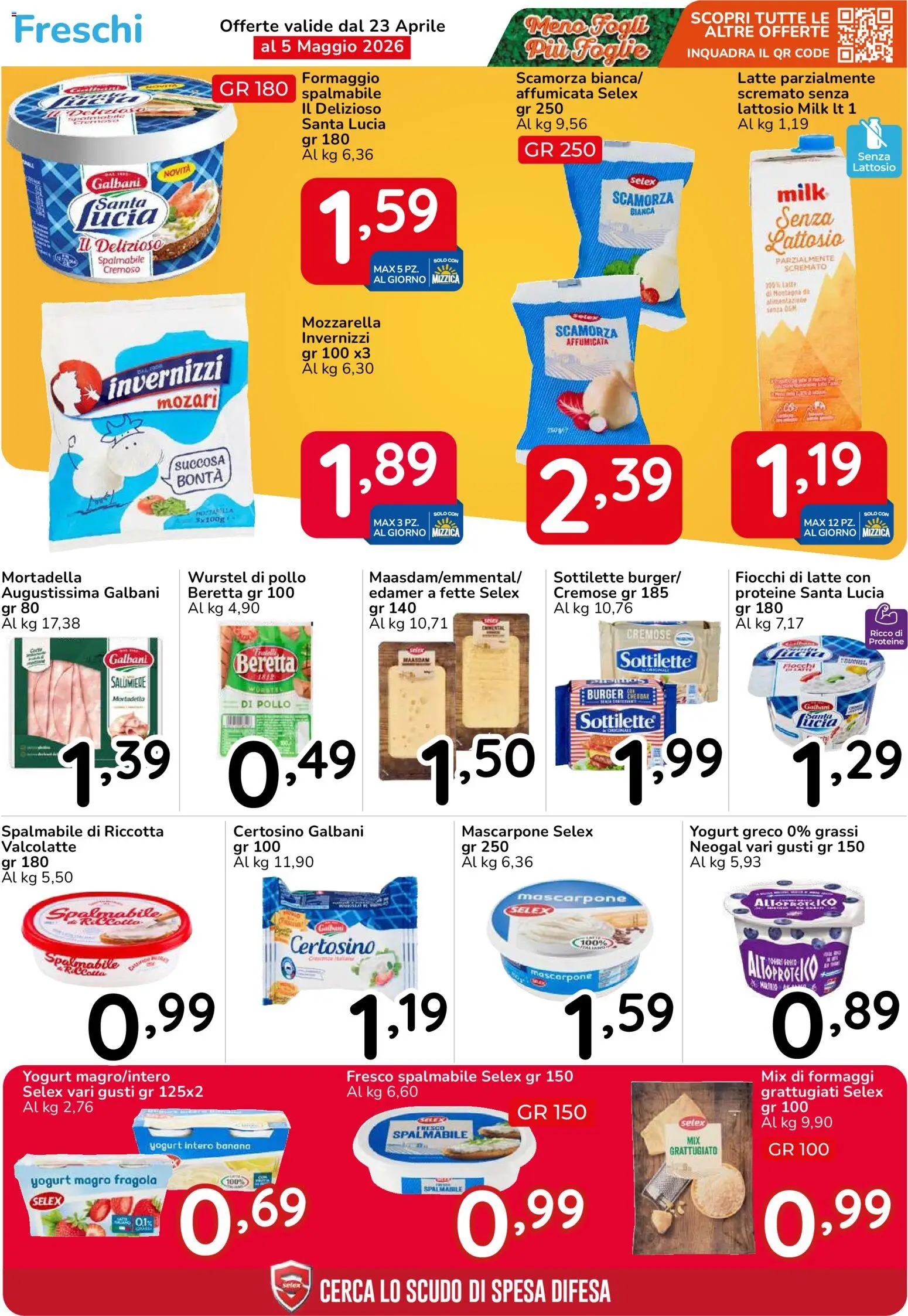 Volantino Famila del 23.04.2026 | Pagina: 16 | Prodotti: Yogurt greco, Mozzarella, Latte, Mortadella
