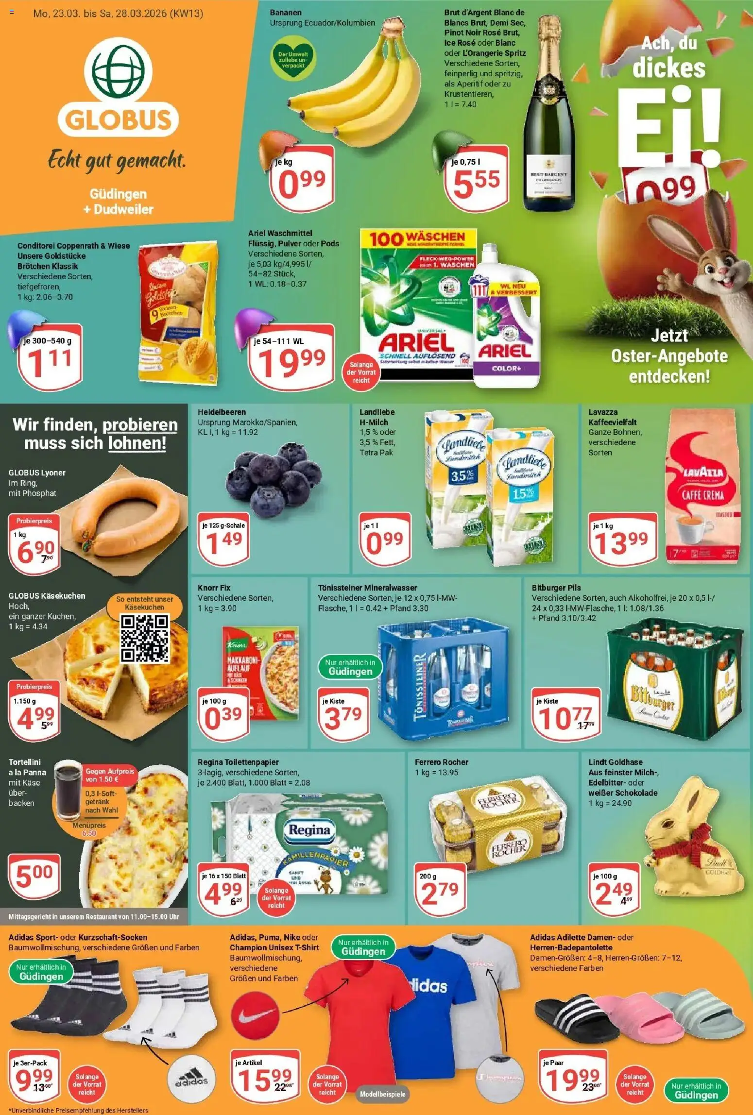 Globus prospekt Saarbrücken-Dudweiler	 – gültig ab 23.03.2026 | Seite: 1 | Produkte: Ferrero rocher, Käse, Mineralwasser, Toilettenpapier