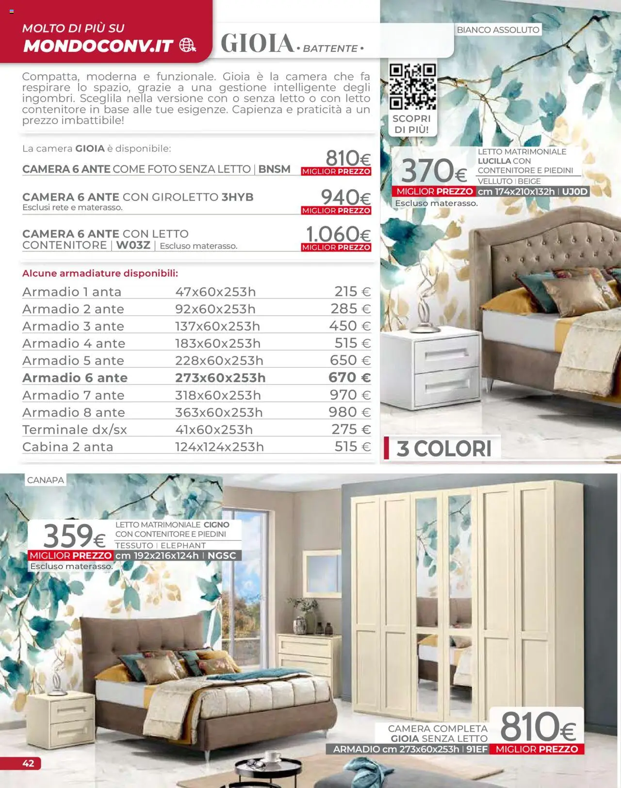 Volantino Mondo Convenienza del 09.09.2025 | Pagina: 44 | Prodotti: Letto matrimoniale, Letto contenitore, Contenitore, Armadio