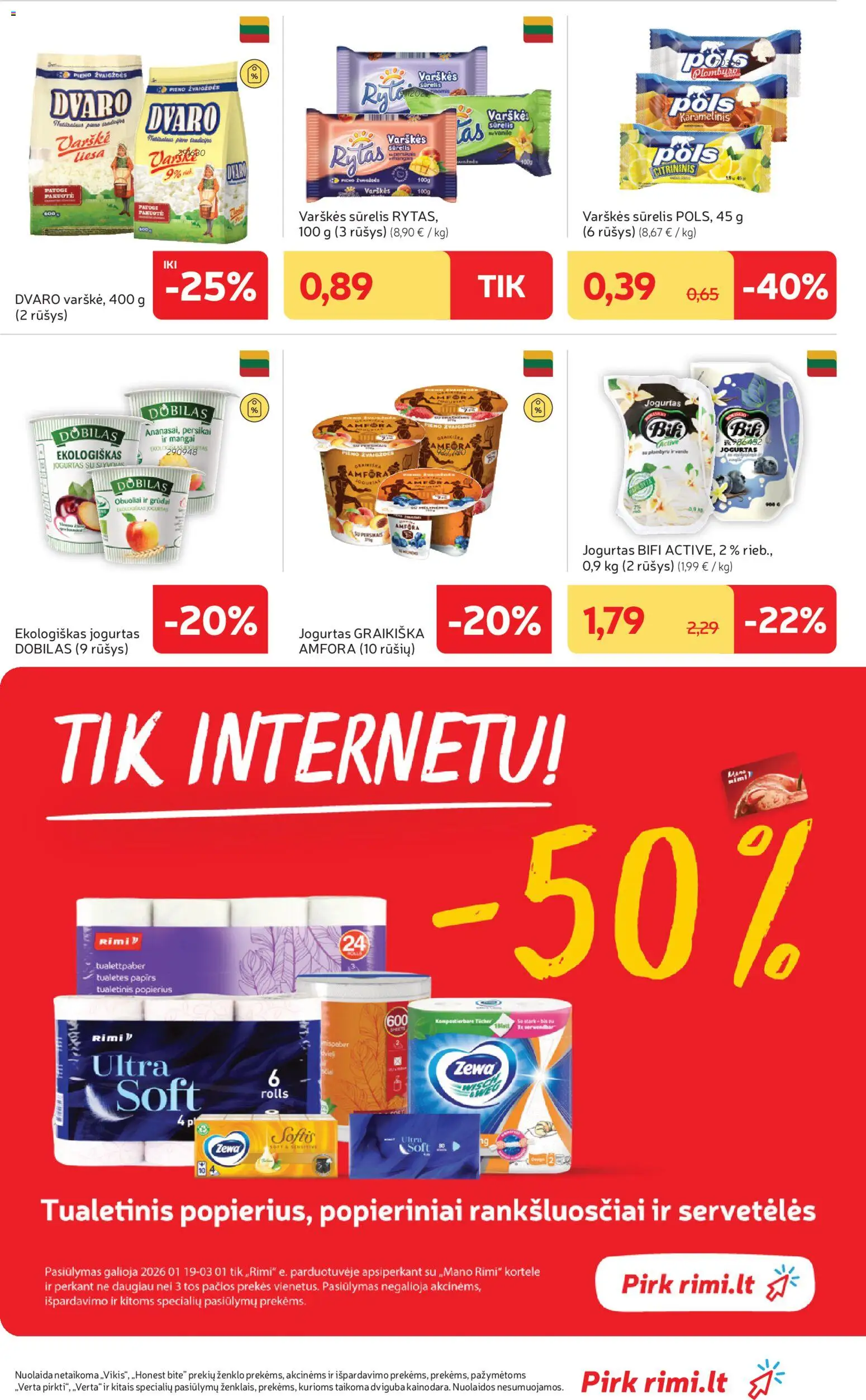 Rimi akcijos nuo 20.01.2026 | Puslapis: 17 | Prekių: Sūrelis, Jogurtas, Varškė, Tualetinis popierius