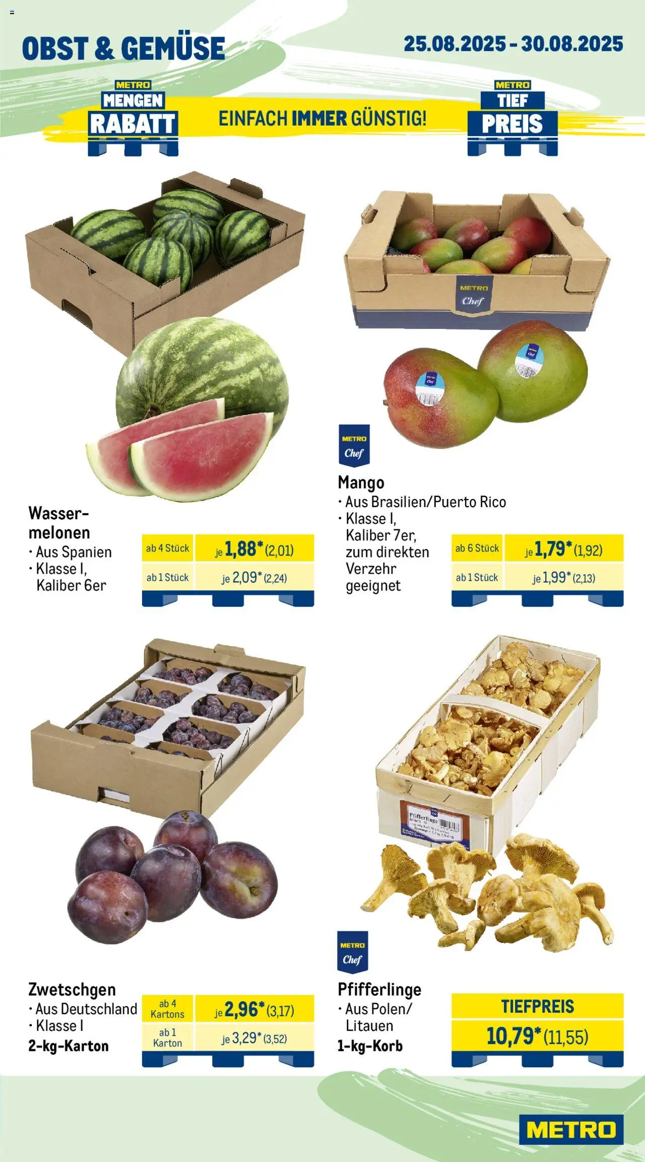 Metro Wochen-Angebote Gastro - gültig ab dem 25.08.2025 | Seite: 8 | Produkte: Zwetschgen, Wasser, Gemüse, Pfifferlinge