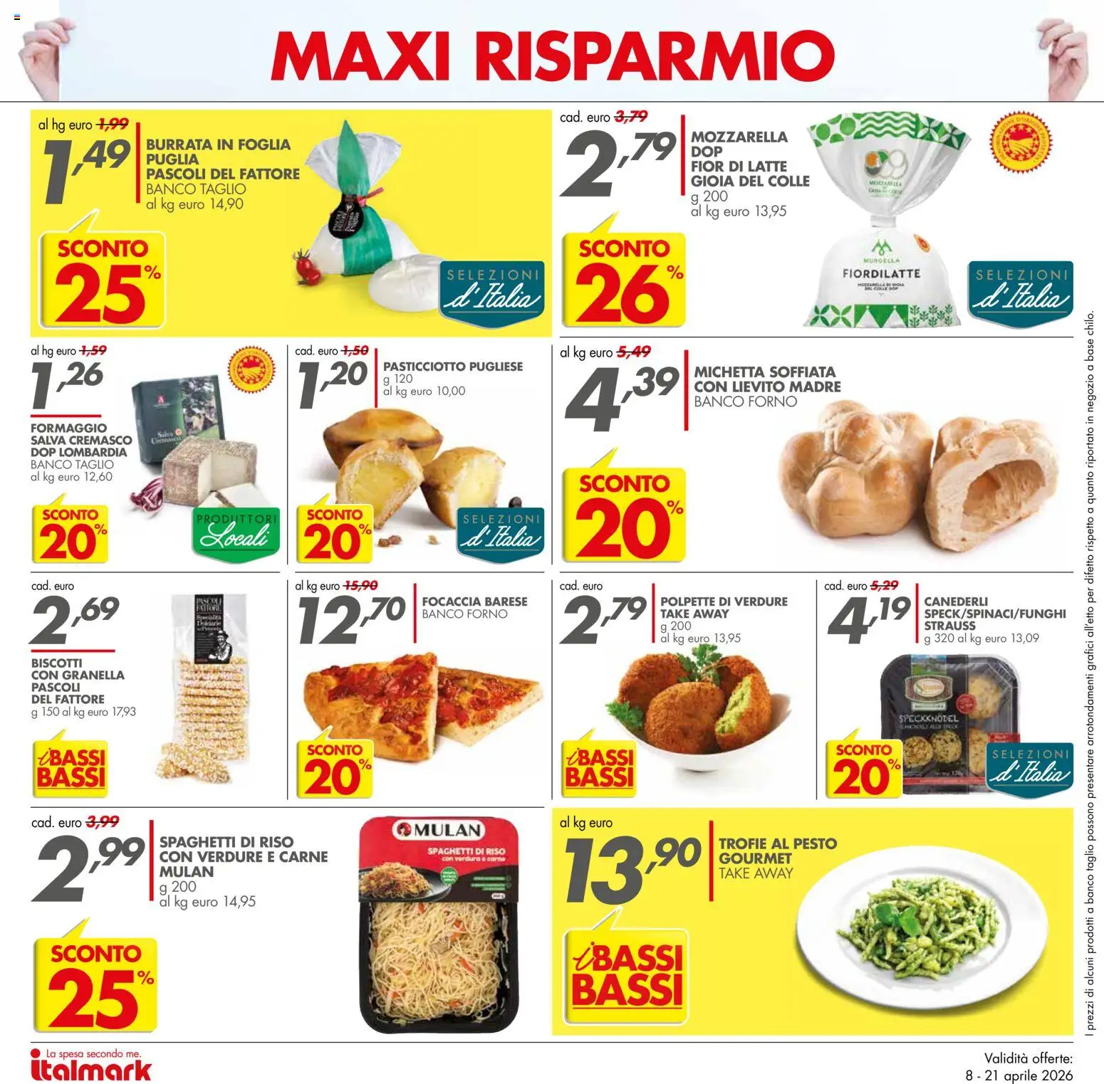 Volantino Italmark del 08.04.2026 | Pagina: 14 | Prodotti: Riso, Formaggio, Burrata, Polpette