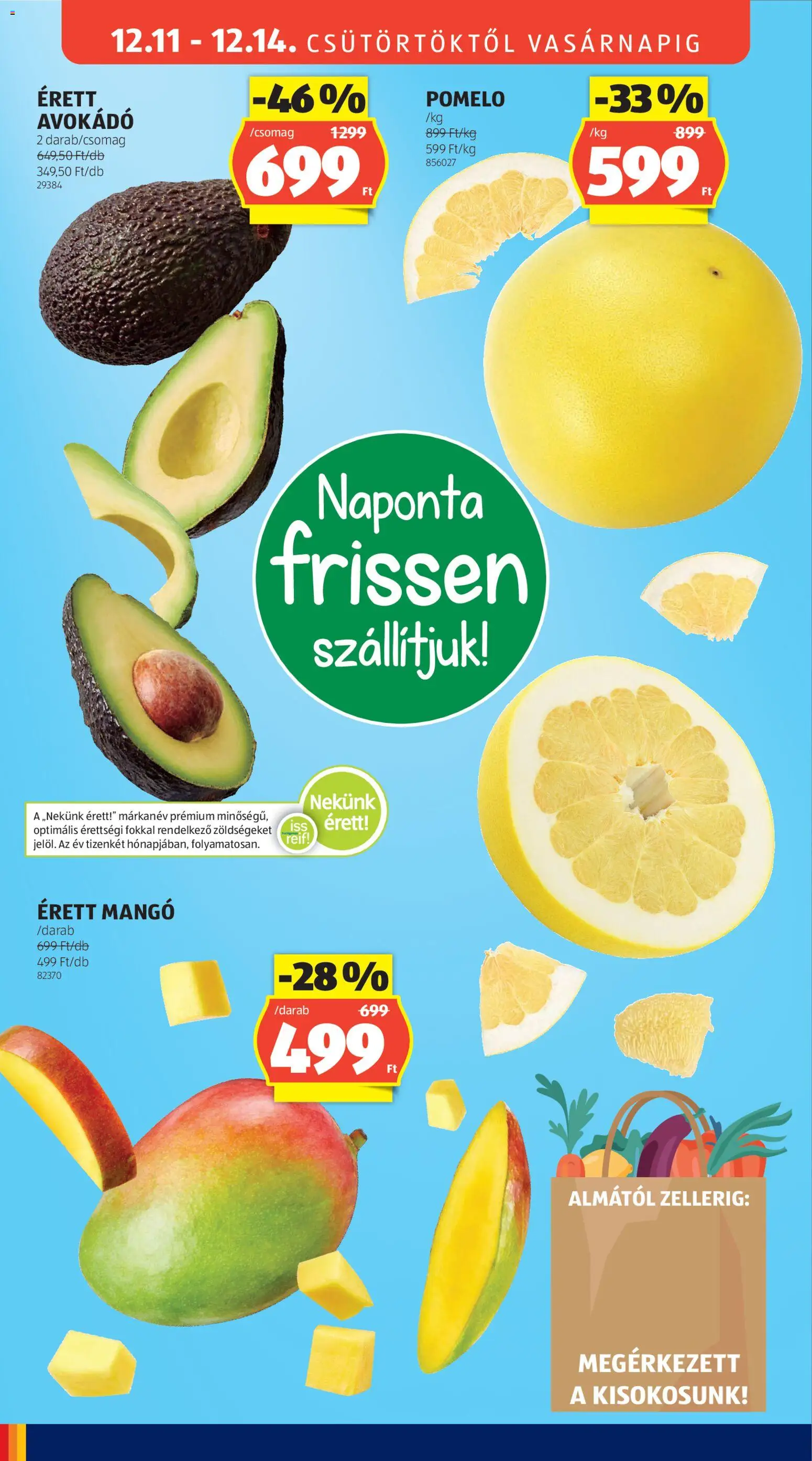 Aldi akciós ujság - amely érvényes a következő dátumtól: 11.12.2025 | Oldal: 8 | Termékek: Pomelo, Avokádó, Mangó
