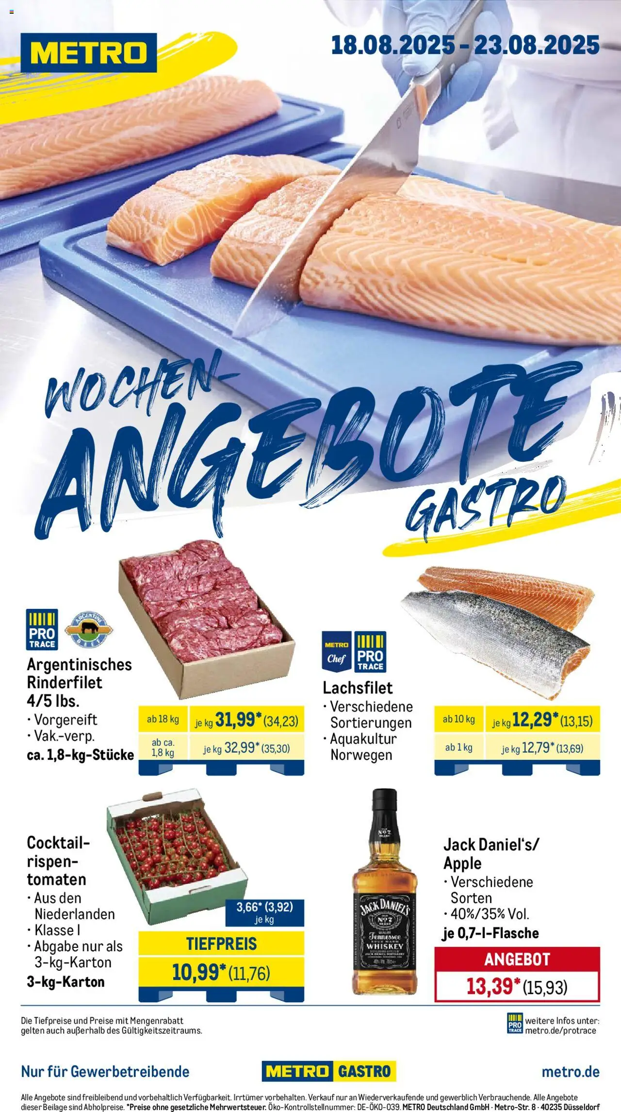 Metro Wochen-Angebote Gastro - gültig ab dem 18.08.2025 | Seite: 1 | Produkte: Rinderfilet, Jack Daniel's, Apple, Whiskey